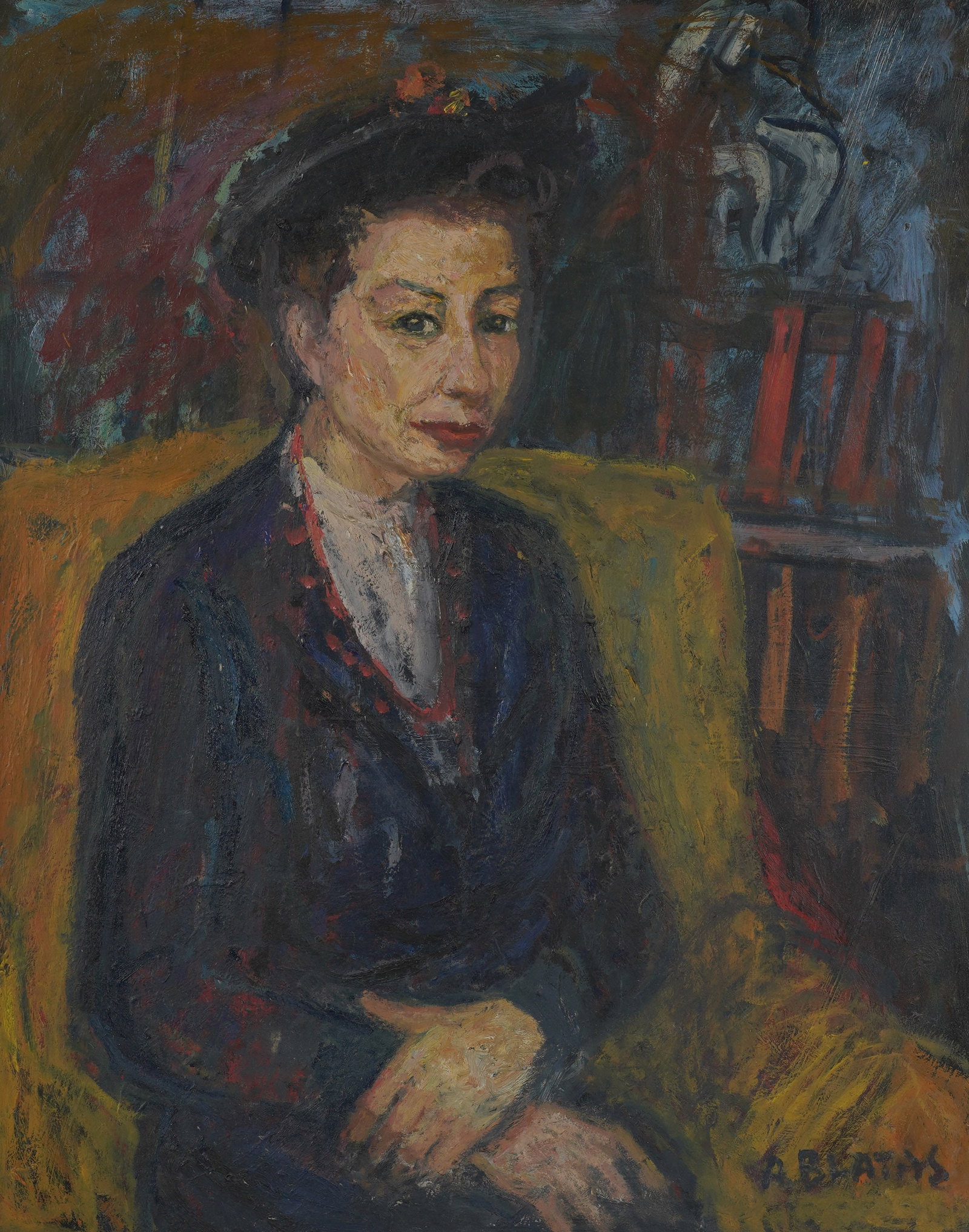 A Portrait of a Woman: Oil on Masonite signed to the lower right 32 x 26 in. (81.3 x 66 cm.), Frame: 42 1/2 x 36 in. (108 x 91.4 cm.)