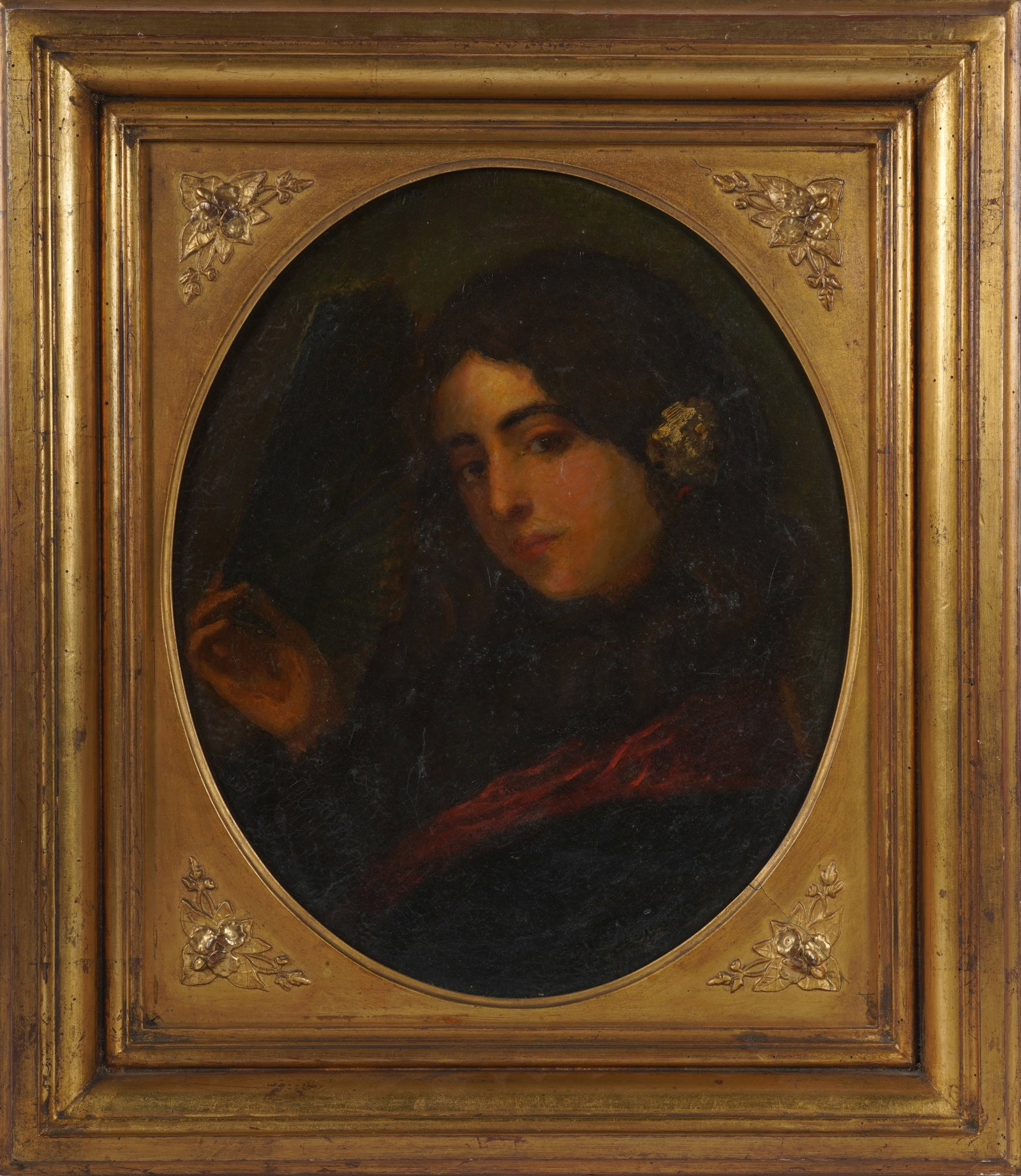 Augustin Theodule Ribot, French 1823-1891, Portrait of a Woman: oil on canvas 1853, dated on verso Sight: 15 3/4 x 12 3/4 in. (40 x 32.4 cm.), Frame: 21 3/4 x 18 3/4 in. (55.2 x 47.6 cm.)