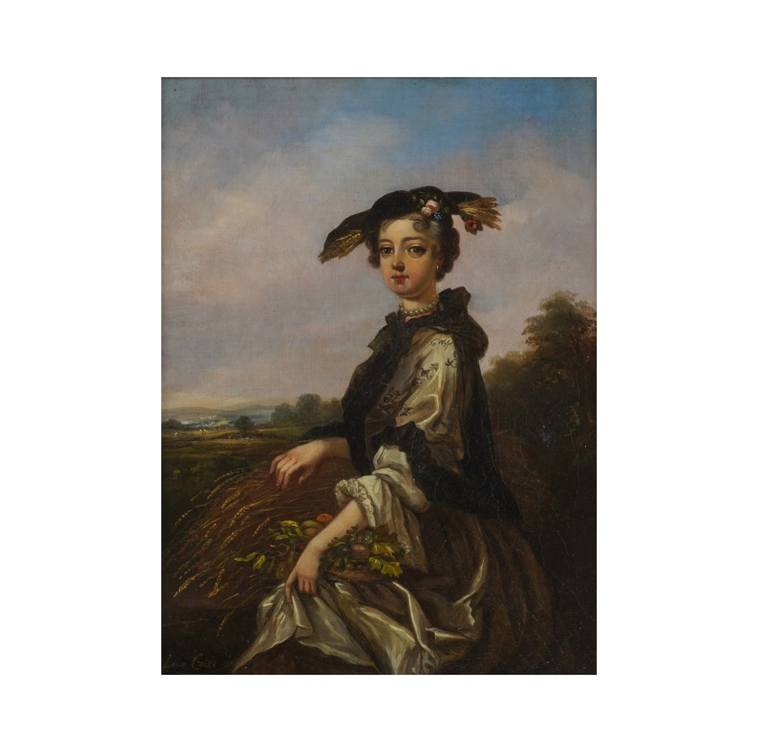 Leon Emile Caille, 1836-1907, Portrait of a Woman with Wheat: oil on canvas signed to the lower left Canvas: 16 x 12 in. (40.6 x 30.5 cm.), Frame: 21 1/2 x 17 1/2 in. (54.6 x 44.5 cm.)