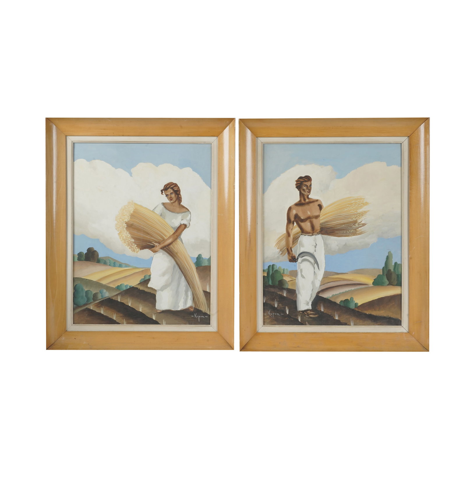 Ruben Kupur, 1887-1976, A Pair of Art Deco Portraits: gouache on paper both signed to the lower left Sight: 20 1/2 x 15 3/4 in. (52.1 x 40 cm.), Frame: 26 x 21 1/4 in. (66 x 54 cm.)