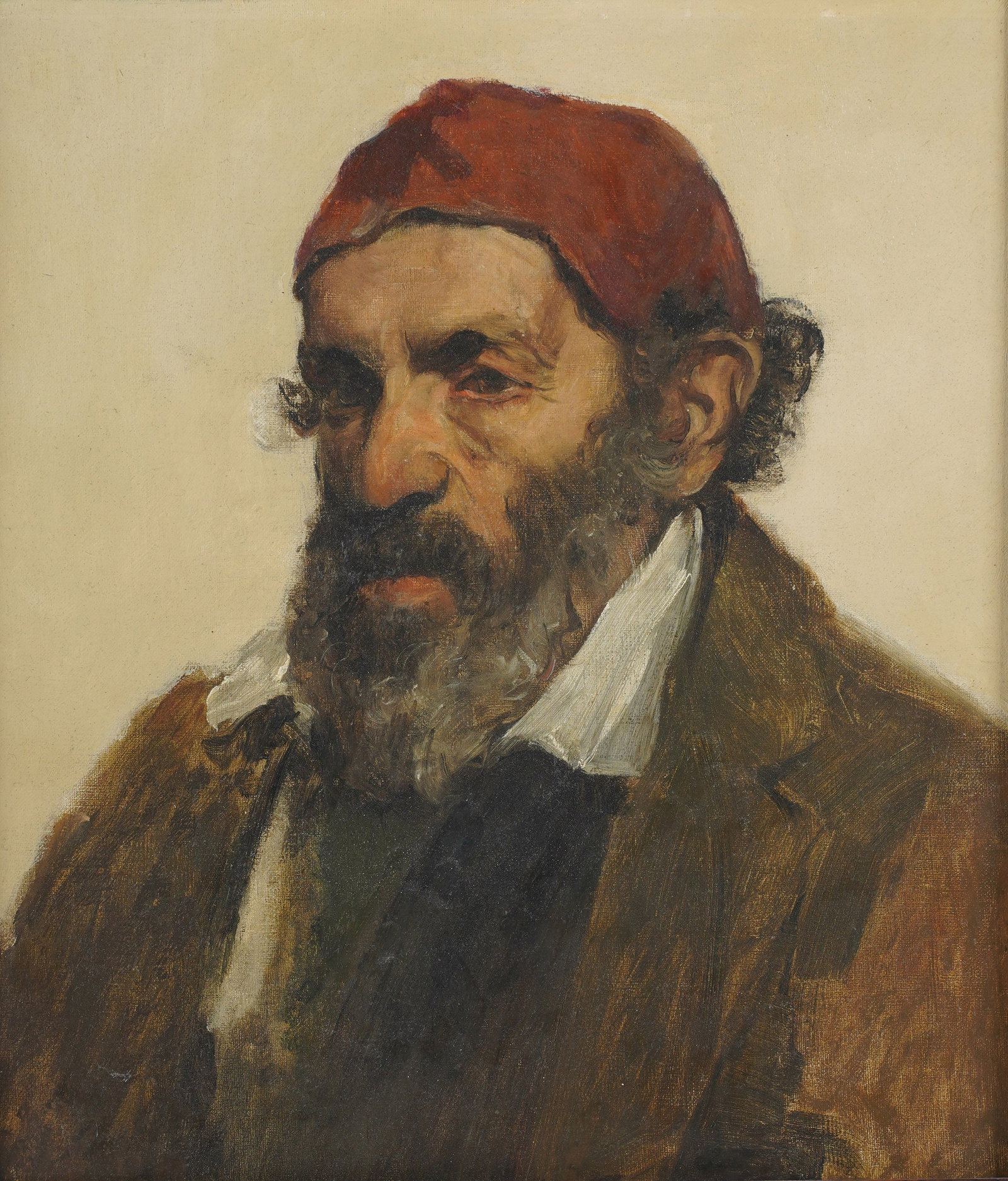 Carl Friedrich Lessing, 1808-1880, A Portrait of a Man in a Red Cap: oil on canvas laid to Masonite signed to the lower left 18 1/2 x 16 1/2 in. (47 x 41.9 cm.), Frame: 26 3/4 x 24 1/2 in. (67.9 x 62.2 cm.)