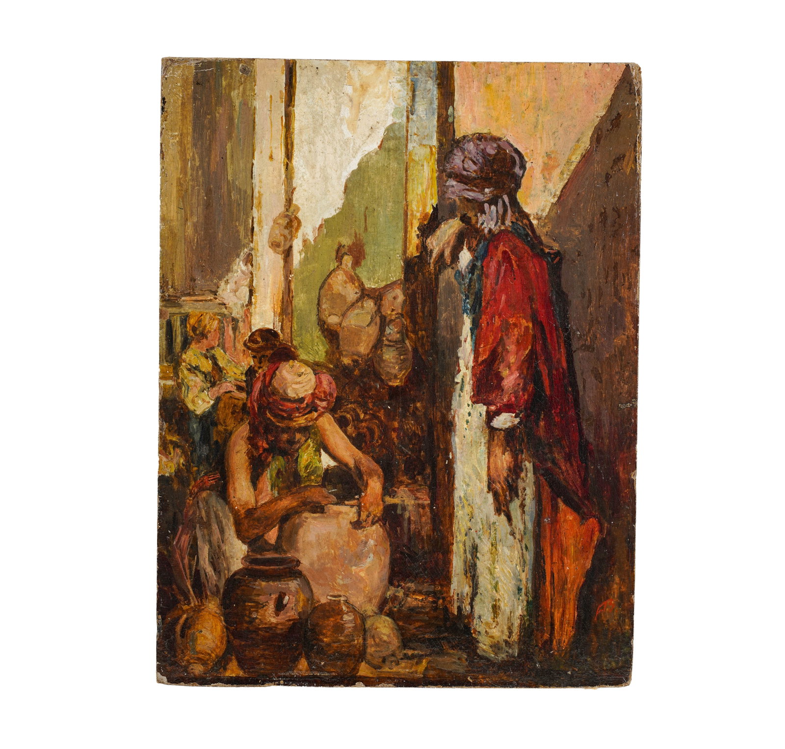 Frank Brangwyn, 1867-1956, Eastern Street Scene: oil on artist board Signed to the lower right 11 1/4 x 8 1/2 in. (28.6 x 21.6 cm.)