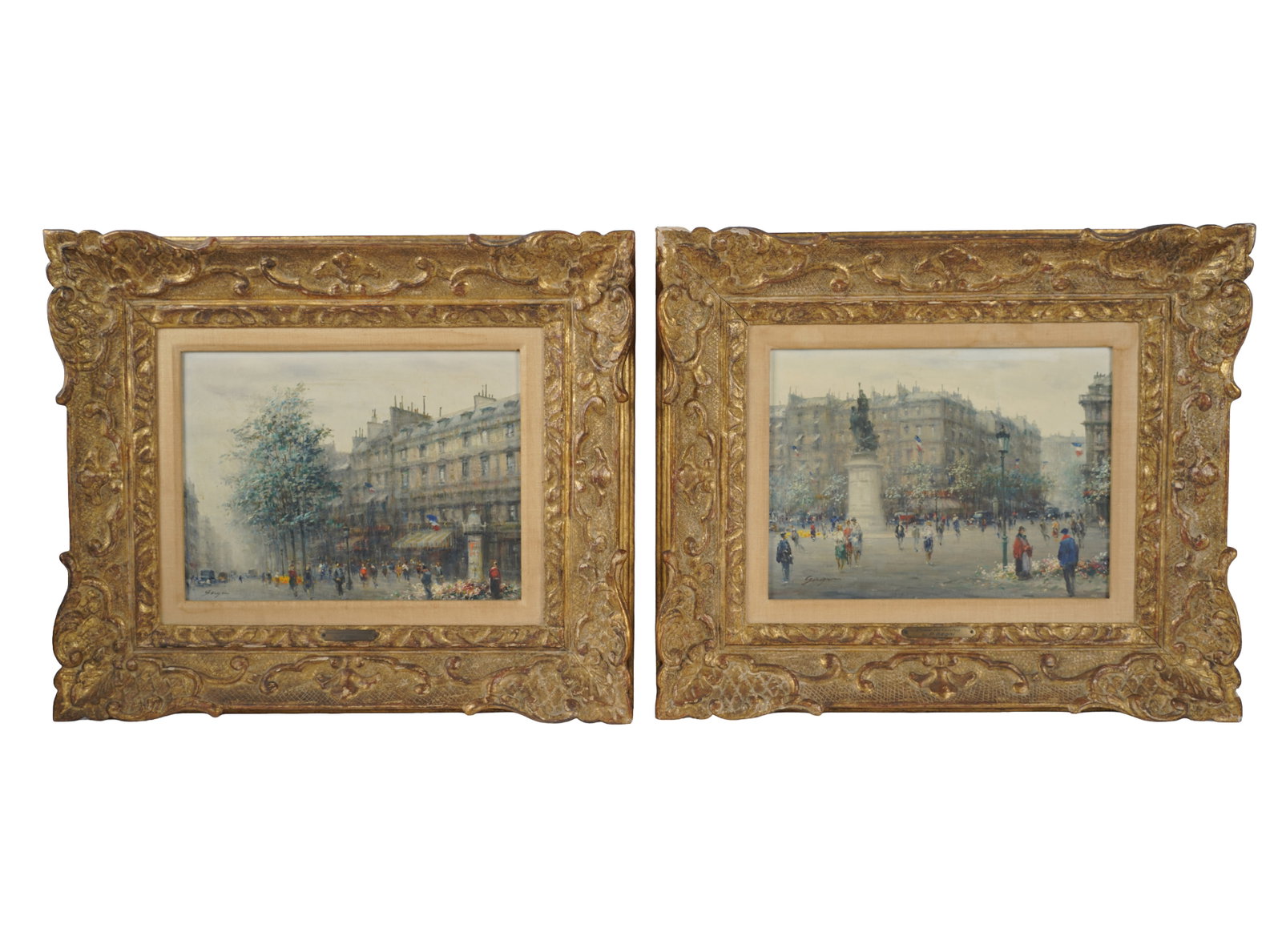 Paul Gagni, French 1893-1962, A Pair of Parisian Street Scenes: oil on artist board both signed to the lower left Sight: 8 1/2 x 11 1/2 in. (21.6 x 29.2 cm.), Frame: 16 1/2 x 19 1/2 in. (41.9 x 49.5 cm.)