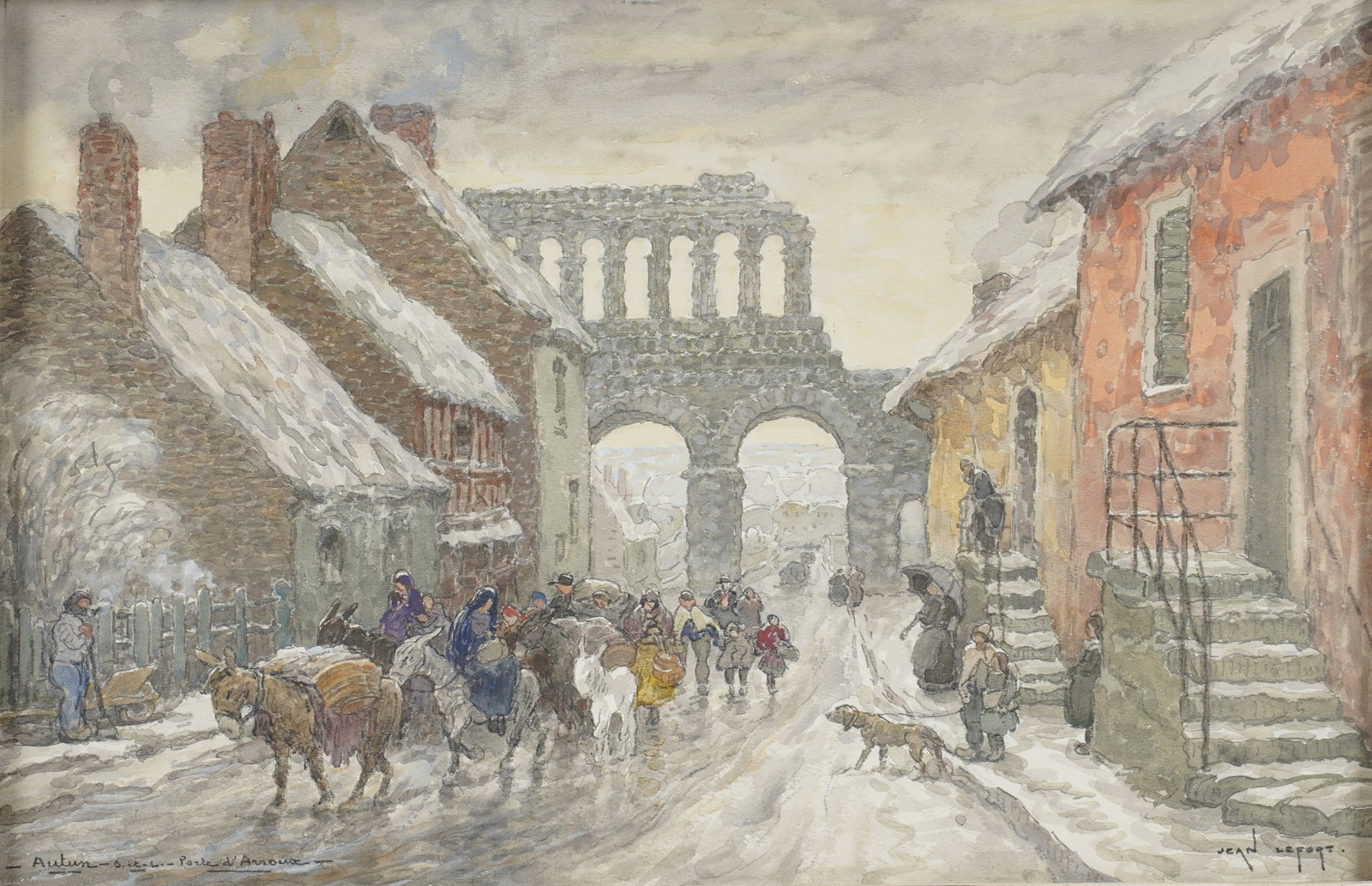 Jean Louis Lefort, 1875-1954, Autun SaÃ´ne-et-Loire, Porte d'Arroux: watercolor on paper Signed to the lower right, titled to the lower left Sight: 10 1/4 x 15 3/4 in. (26 x 40 cm.), Frame: 15 1/2 x 21 in. (39.4 x 53.3 cm.)