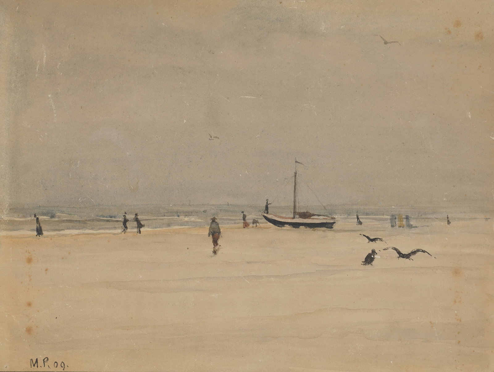 Beach Landscape: 1909, signed and dated to the lower left Sight: 9 1/2 x 12 3/4 in. (24.1 x 32.4 cm.), Frame: 15 1/2 x 18 1/2 in. (39.4 x 47 cm.)