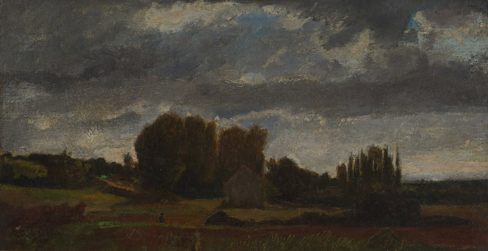 Andre Dunoyer de Segonzac, French 1884-1974, Farm Landscape: oil on panel signed to the lower left Panel: 10 1/4 x 19 in. (26 x 48.3 cm.)