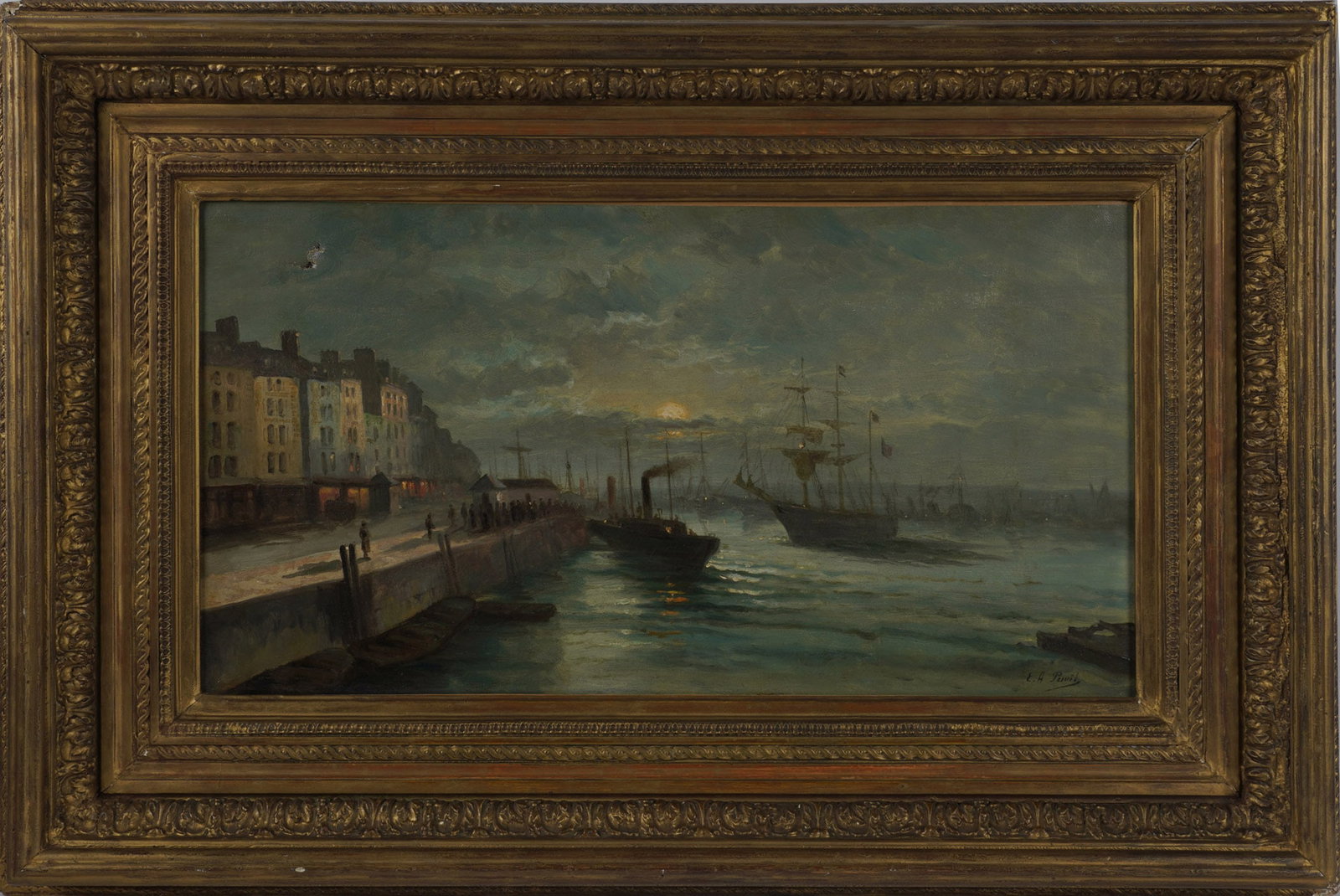 Elie Anatole Pavil, French 1873-1948, Harbor Scene: Oil on canvas Signed to the lower right 14 x 25 1/2 in. (35.6 x 64.8 cm.), Frame: 24 x 35 1/2 in. (61 x 90.2 cm.)