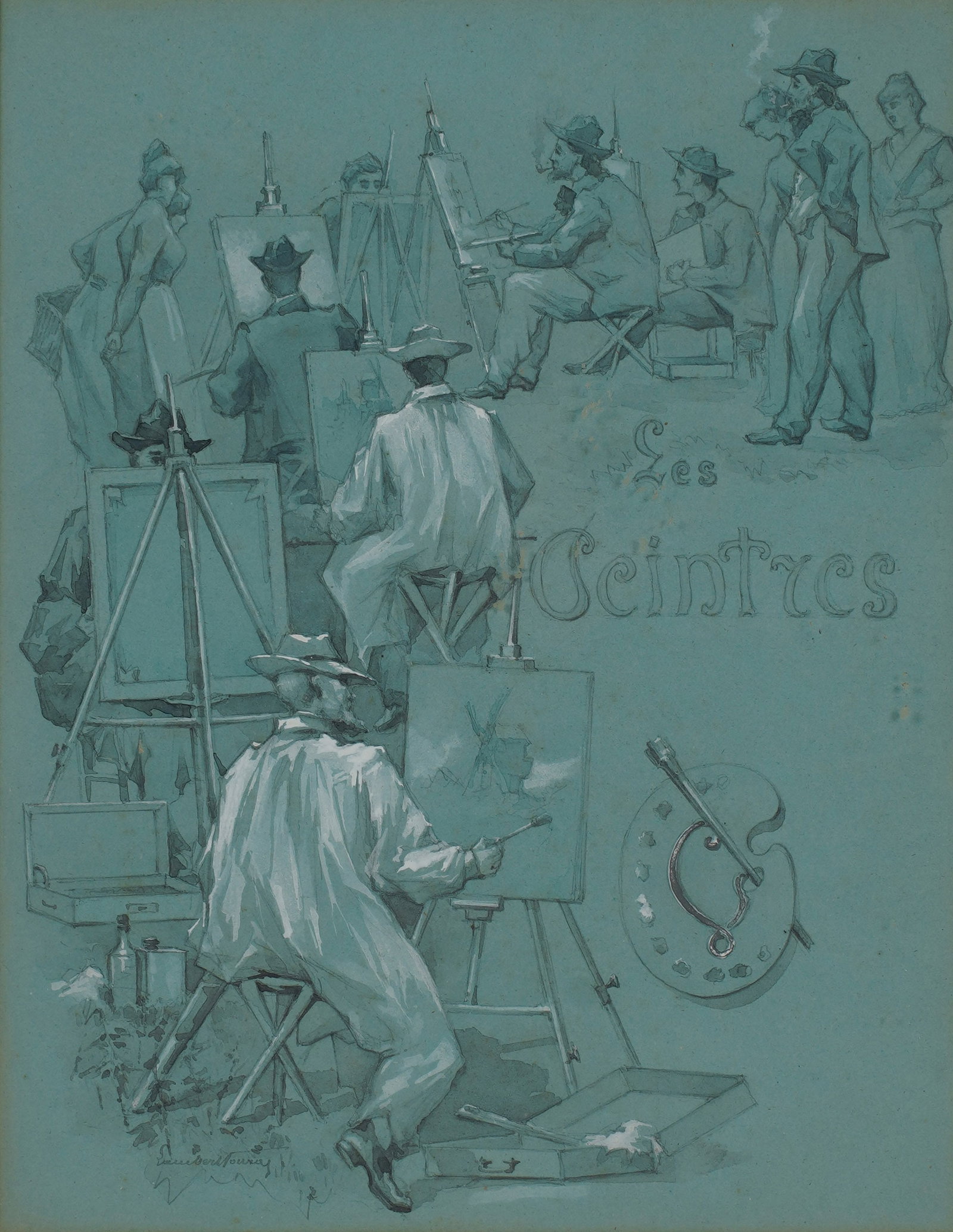 Les Peintres: Gouache, watercolor, and ink wash on paper, signed to the lower left Sight: 12 x 9 1/2 in. (30.5 x 24.1 cm.), Frame: 15 3/4 x 13 in. (40 x 33 cm.)