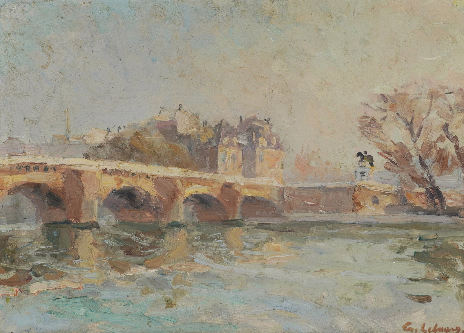 Albert Lebourg, French 1849-1928, Pont de Paris: Oil on canvas signed to to the lower right 9 1/4 x 13 in. (23.5 x 33 cm.), Frame: 11 1/2 x 15 in. (29.2 x 38.1 cm.)