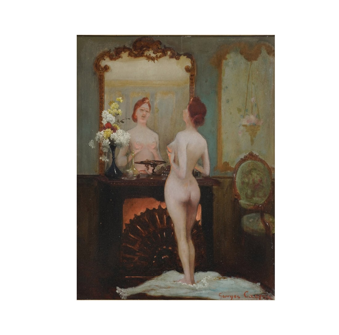 Georges-Francois Castex, Nude in Mirror: oil on board signed to the lower right board: 14 x 10 1/2 in. (35.6 x 26.7 cm.), Frame: 21 1/2 x 18 1/2 in. (54.6 x 47 cm.)