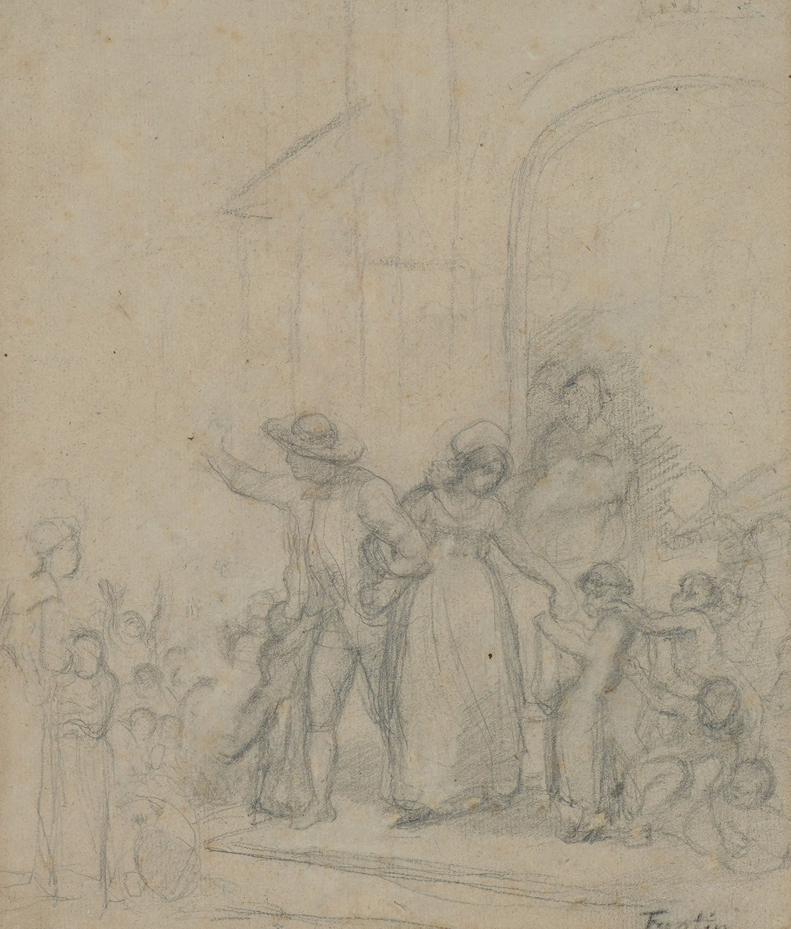 Henri Fantin Latour, 1836-1904, A Study of Figures: pencil on paper signed to the lower right Sight: 10 x 8 1/2 in. (25.4 x 21.6 cm.), Frame: 17 x 14 1/2 in. (43.2 x 36.8 cm.)