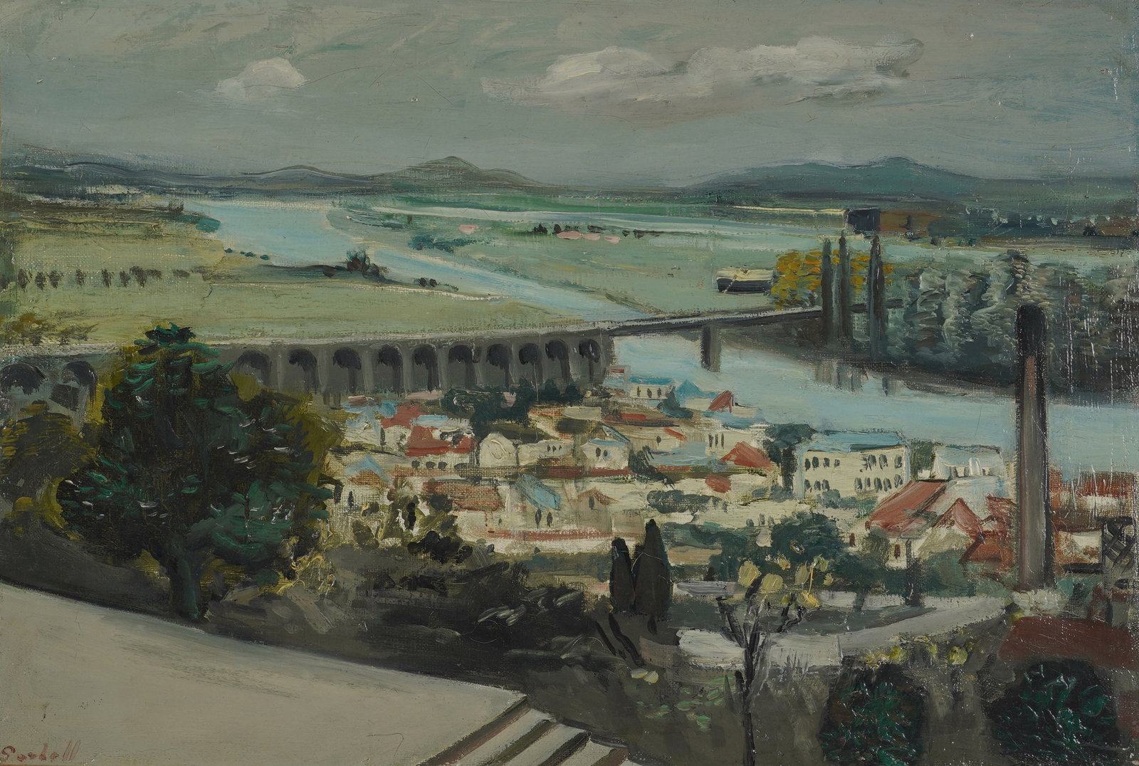 Alexander Garbell, 1903-1970, Village Landscape: oil on canvas Signed to the lower left 15 x 21 3/4 in. (38.1 x 55.2 cm.)