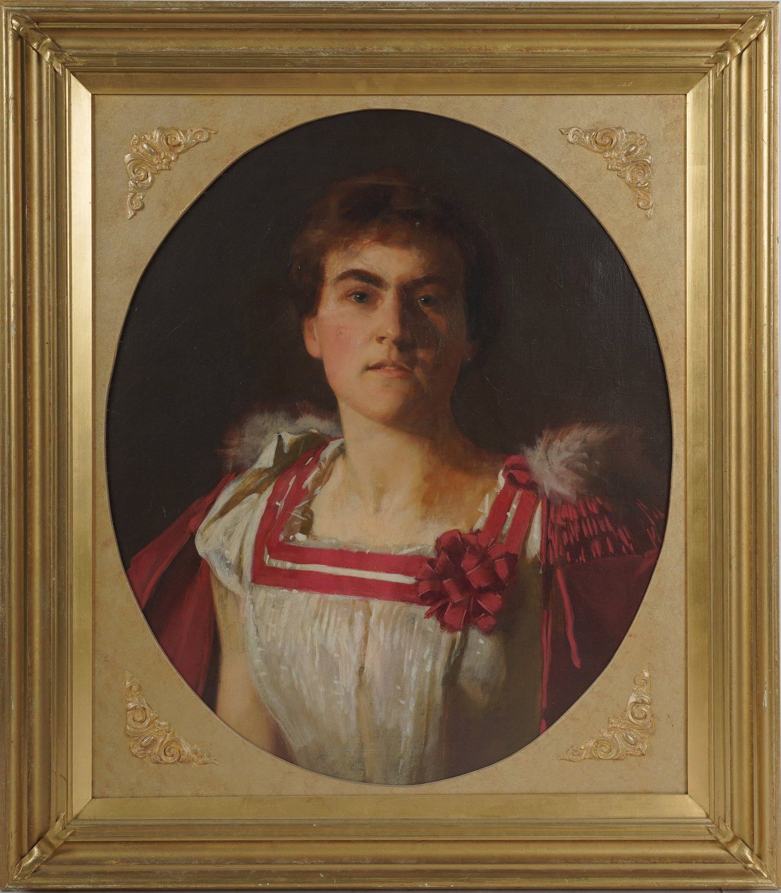 Alfred Priest, 1874-1929, Portrait of Kitty Priest: oil on canvas 1902, signed, dated, and titled on verso 24 x 20 in. (61 x 50.8 cm.), Frame: 29 3/4 x 25 1/2 in. (75.6 x 64.8 cm.)