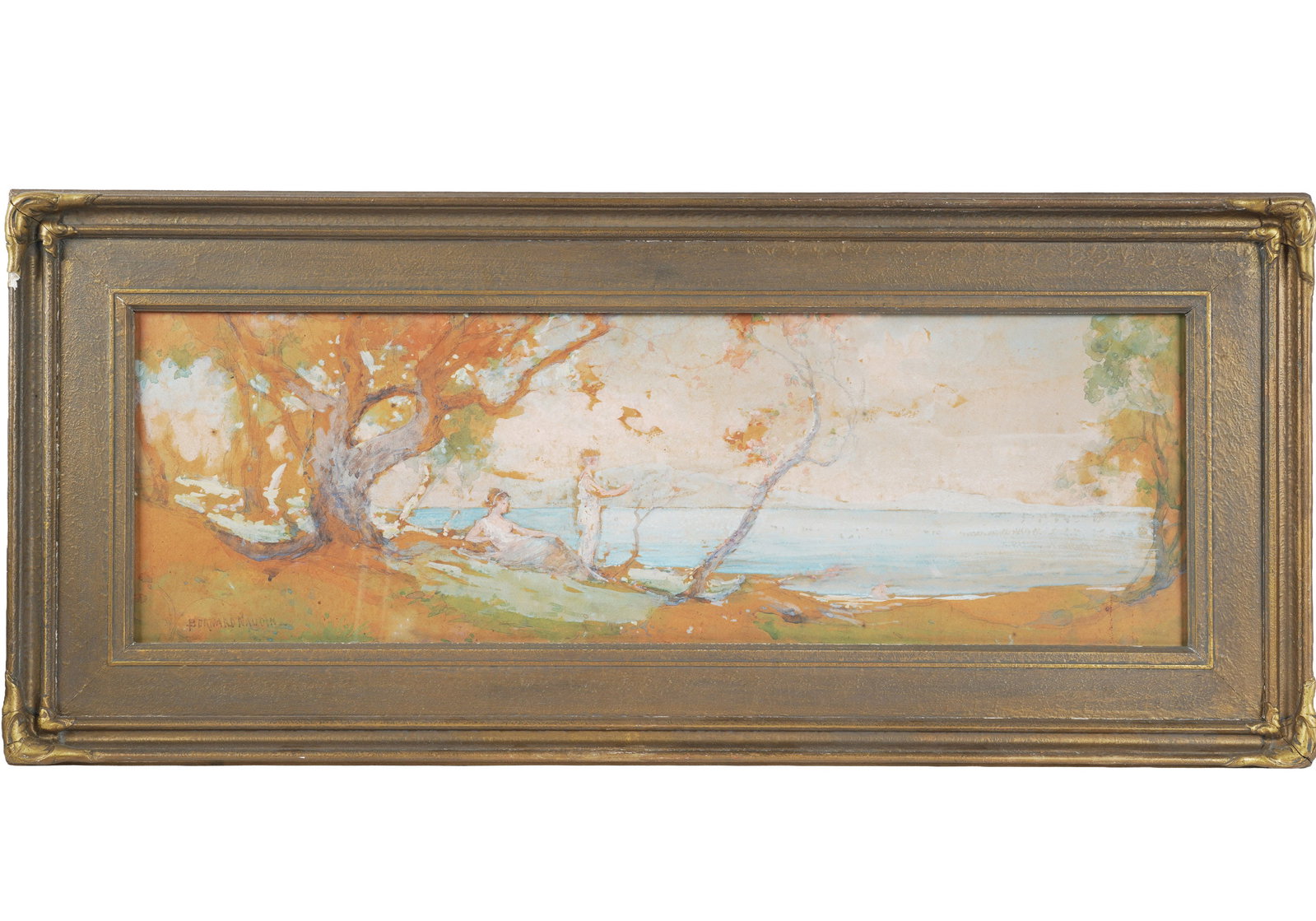 Bernard Naudin, 1876-1946, Landscape with Figures: watercolor and gouache on paper signed to the lower left 10 x 30 in. (25.4 x 76.2 cm.), Frame: 16 1/4 x 36 1/4 in. (41.3 x 92.1 cm.)