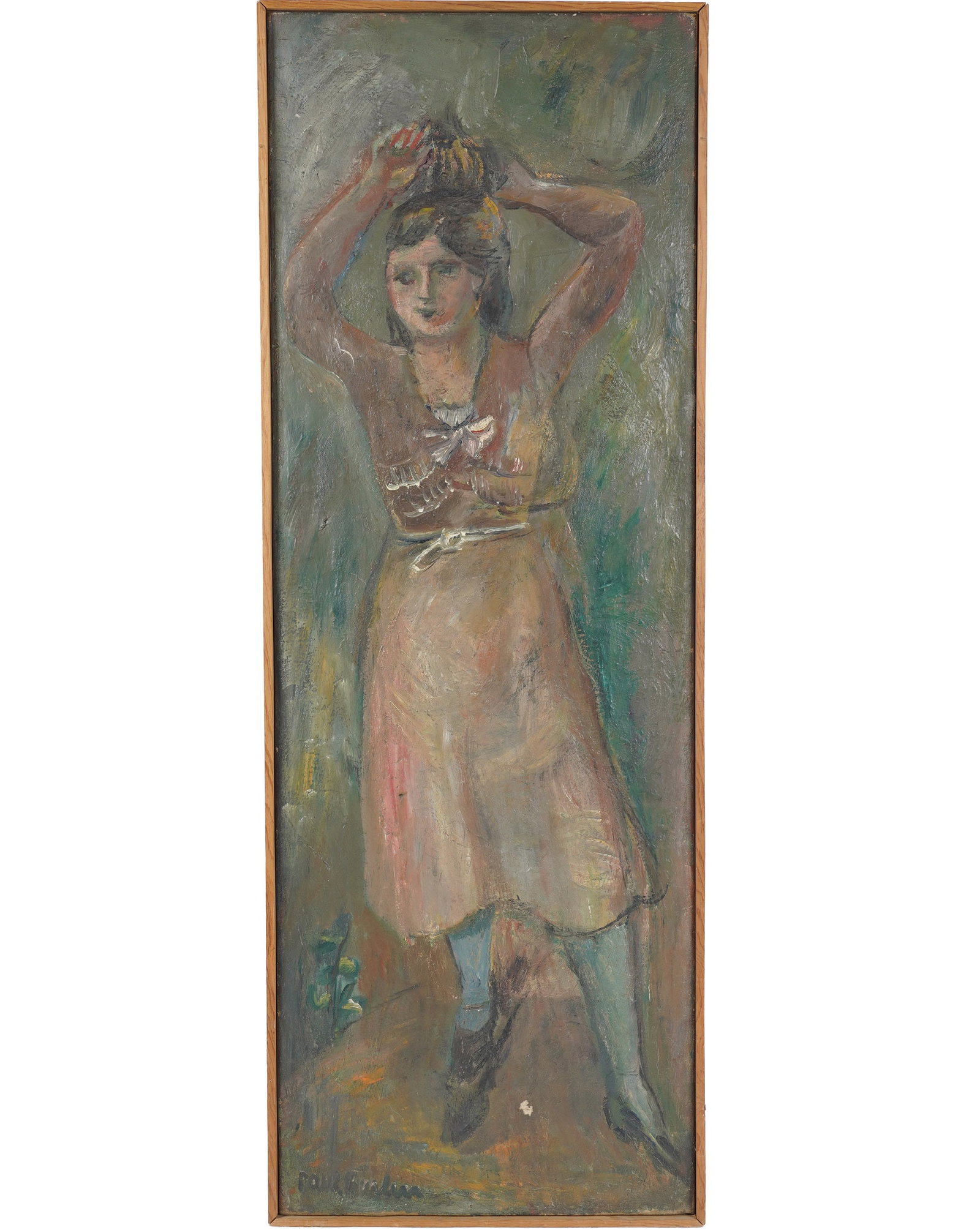 Paul Burlin, 1886-1969, Girl Combing Her Hair: oil on canvas signed to the lower left 39 1/2 x 13 3/4 in. (100.3 x 34.9 cm.), Frame: 40 1/4 x 14 1/2 in. (102.2 x 36.8 cm.)