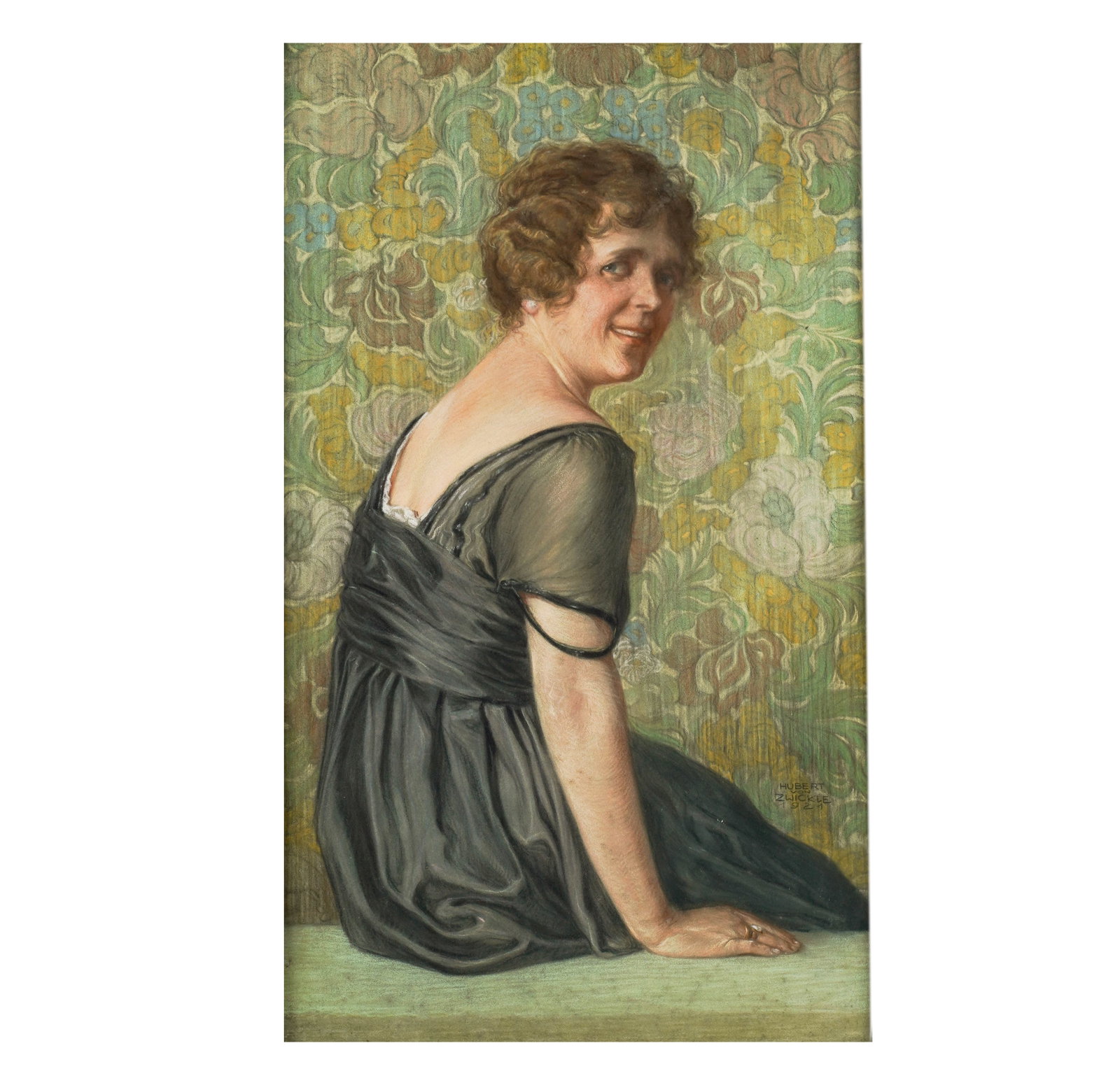 Hubert Zwickle, 1875-1947, Portrait of a Woman: pastel on paper 1921, signed and dated to the lower right 36 1/2 x 21 1/2 in. (92.7 x 54.6 cm.), frame: 40 1/2 x 25 1/4 in. (102.9 x 64.1 cm.)