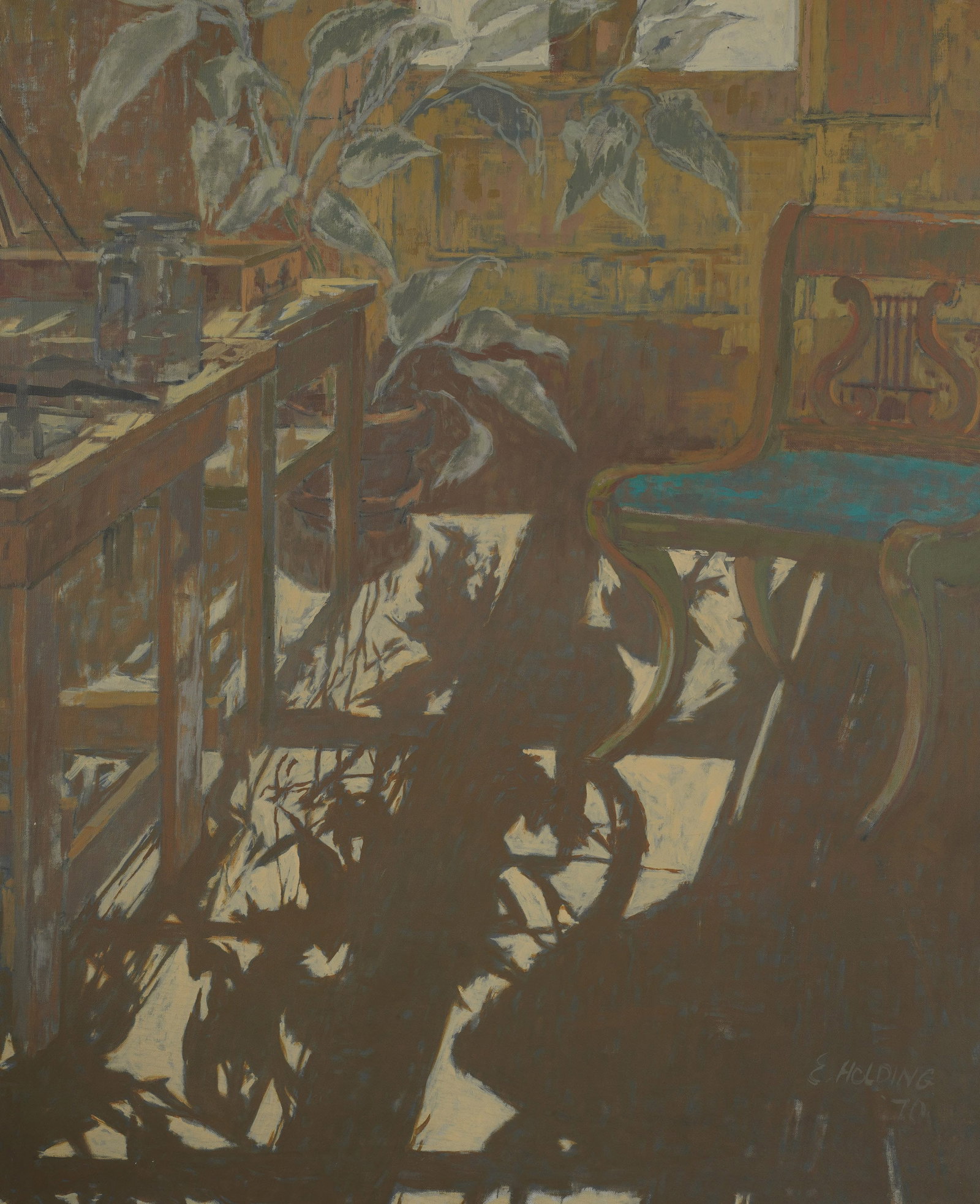 Eileen Holding, New York , Shadow Patterns: Oil on canvas 1970, signed and dated to the lower right 40 x 32 in. (101.6 x 81.3 cm.), Frame: 41 x 33 in. (104.1 x 83.8 cm.)
