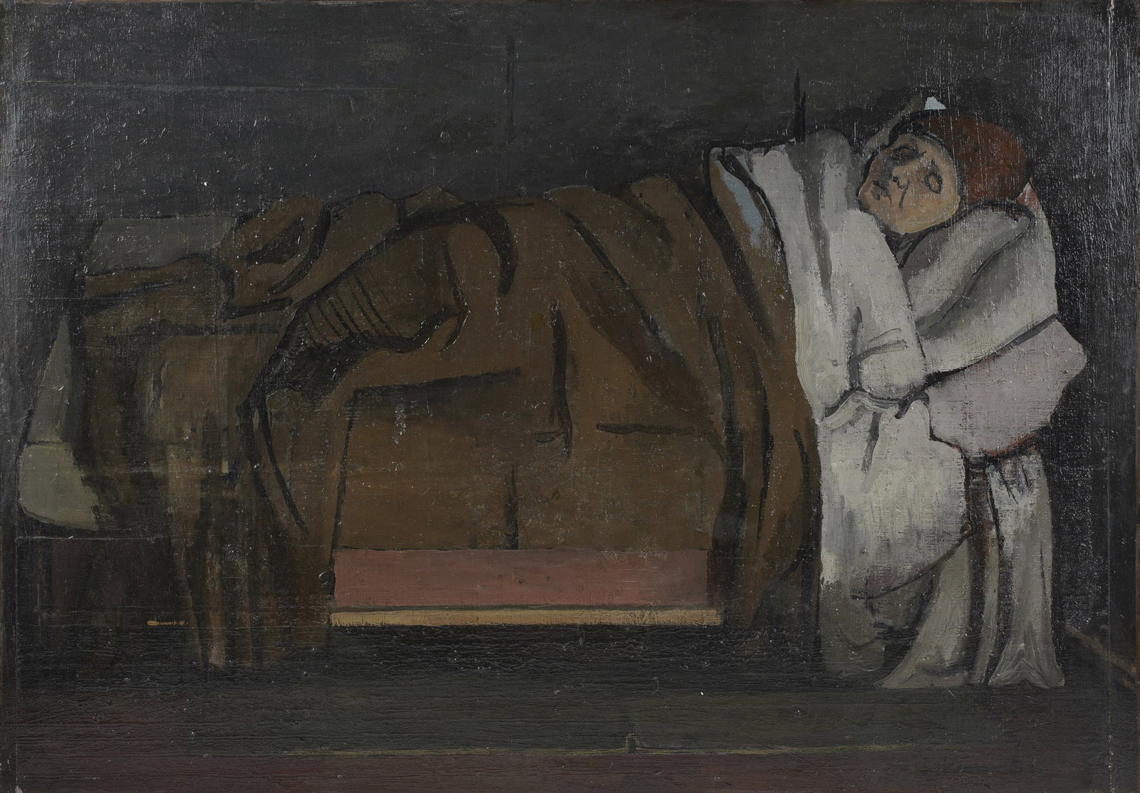 Eugene Berman, Russian 1899-1972, Femme malave: Oil on wood panel 1929, signed and dated to the lower right, signed, dated, and titled on verso 27 x 38 in. (68.6 x 96.5 cm.), Frame: 27 3/4 x 38 3/4 in. (70.5 x 98.4 cm.)