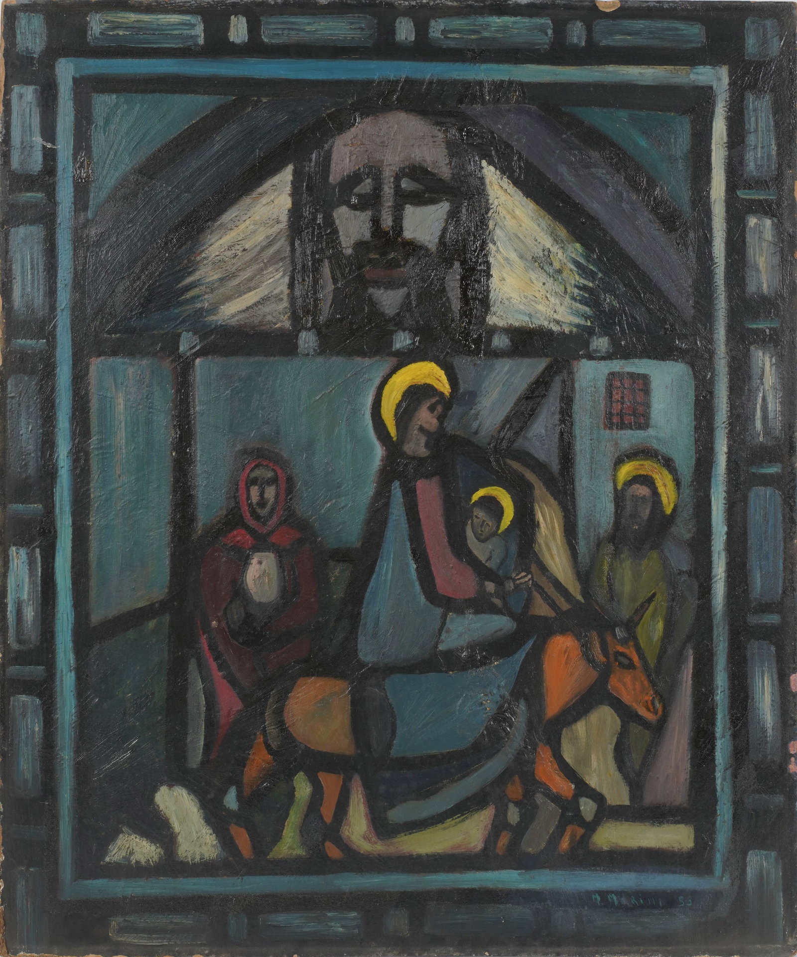 Flight to Egypt: 1953, oil on panel, signed M. Marina to the lower right Panel: 30 x 24 3/4 in. (76.2 x 62.9 cm.)