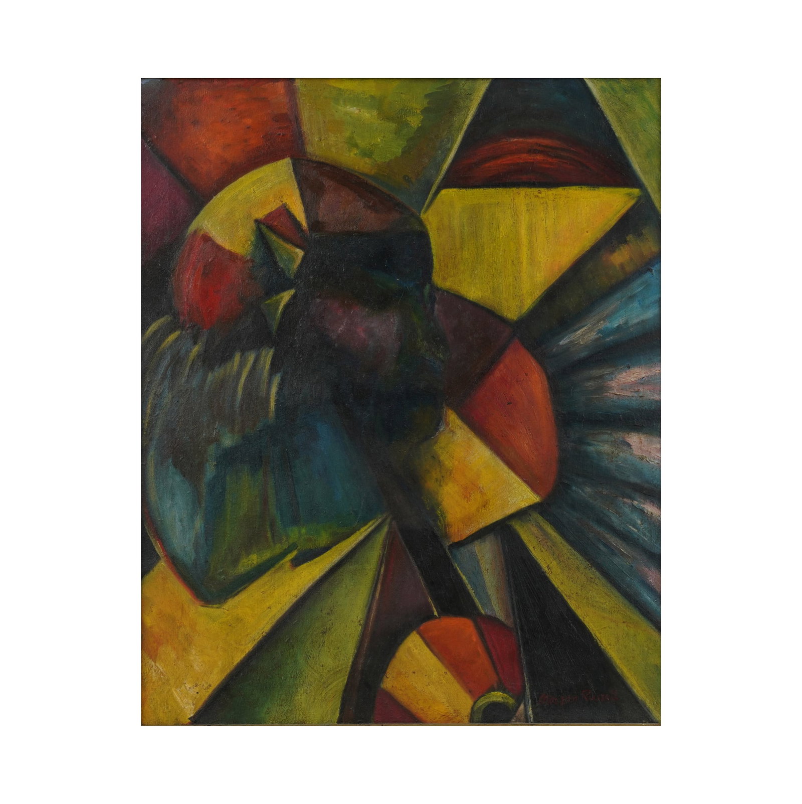 Morgan Russell, 1886-1953, Abstract Clown: oil on canvas signed to the lower right Canvas: 24 1/2 x 20 1/4 in. (62.2 x 51.4 cm.), Frame: 29 1/2 x 25 1/4 in. (74.9 x 64.1 cm.)
