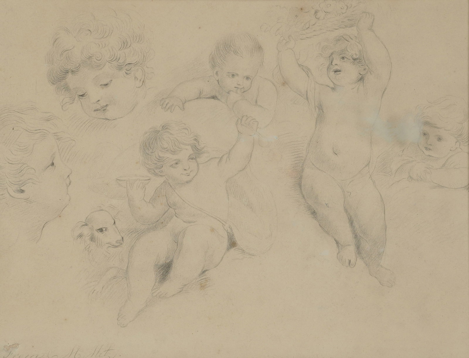 Conrad Martin Metz, 1749-1825, A Study of Cherubs: pencil on paper signed to the lower left 9 1/2 x 12 1/2 in. (24.1 x 31.8 cm.), Frame: 21 1/4 x 24 1/4 in. (54 x 61.6 cm.)