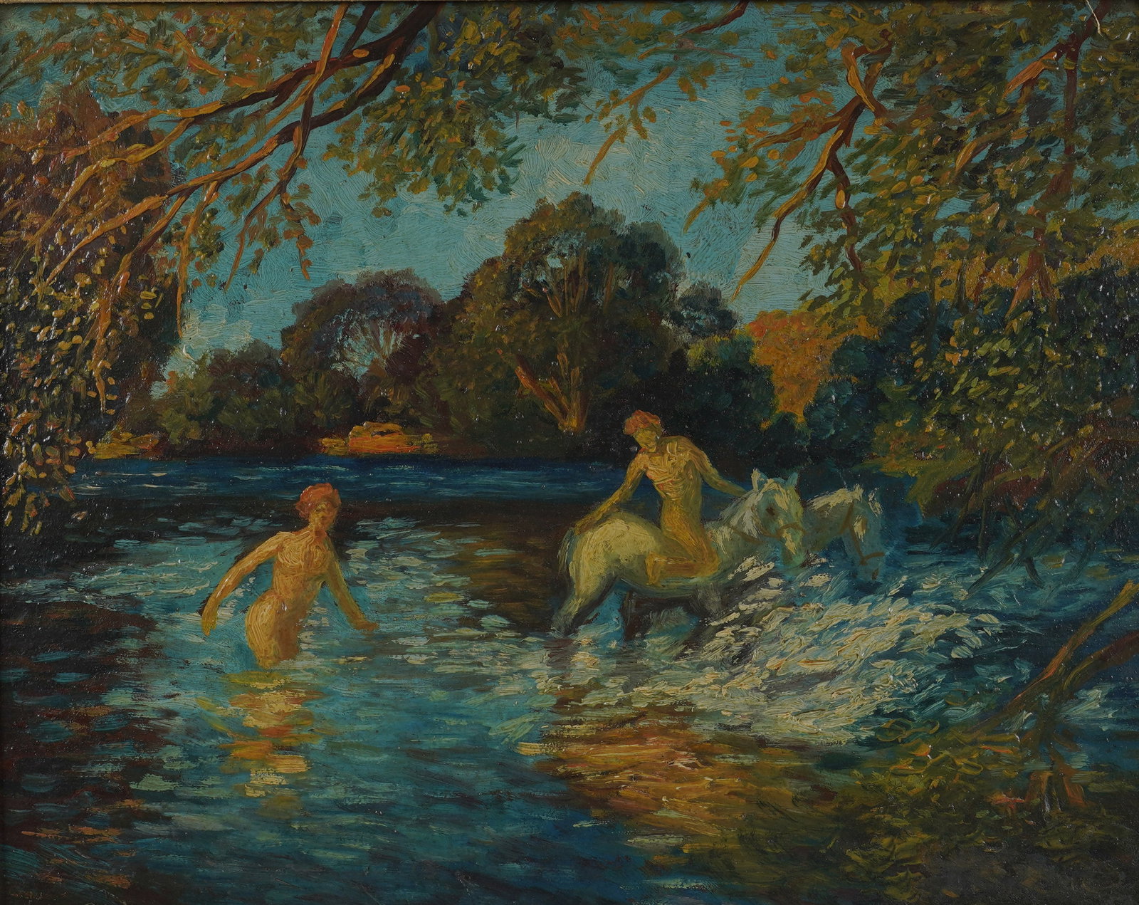 The Watering of Horses: oil on artist board, signed to the lower left Panel: 13 x 16 in. (33 x 40.6 cm.), Frame: 21 1/2 x 24 1/2 in. (54.6 x 62.2 cm.)