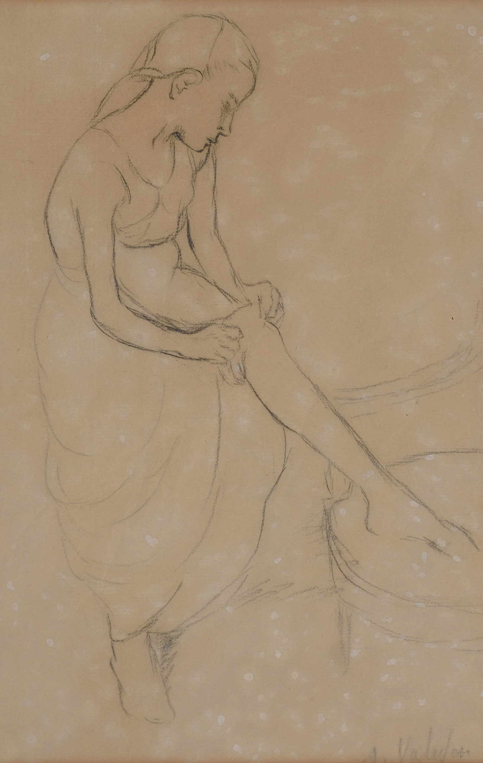 A Study of a Woman: pencil on paper, signed illegibly to the lower right Sight: 11 1/2 x 7 3/4 in. (29.2 x 19.7 cm.), Frame: 17 1/2 x 13 in. (44.5 x 33 cm.)