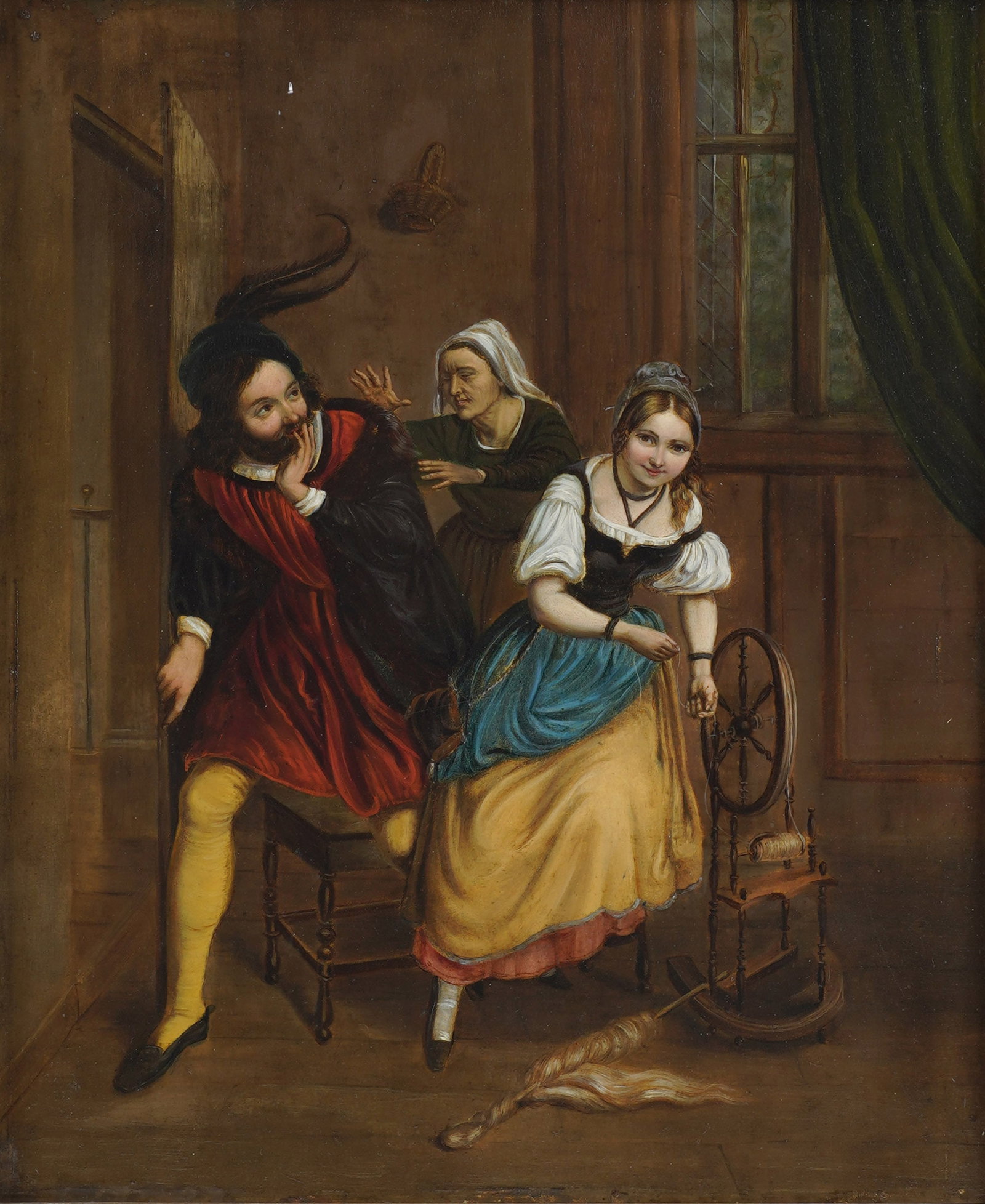 Continental School: Die blinde Mutter: oil on board, no signature visible 12 1/2 x 10 1/2 in. (31.8 x 26.7 cm.), Frame: 16 x 14 in. (40.6 x 35.6 cm.)