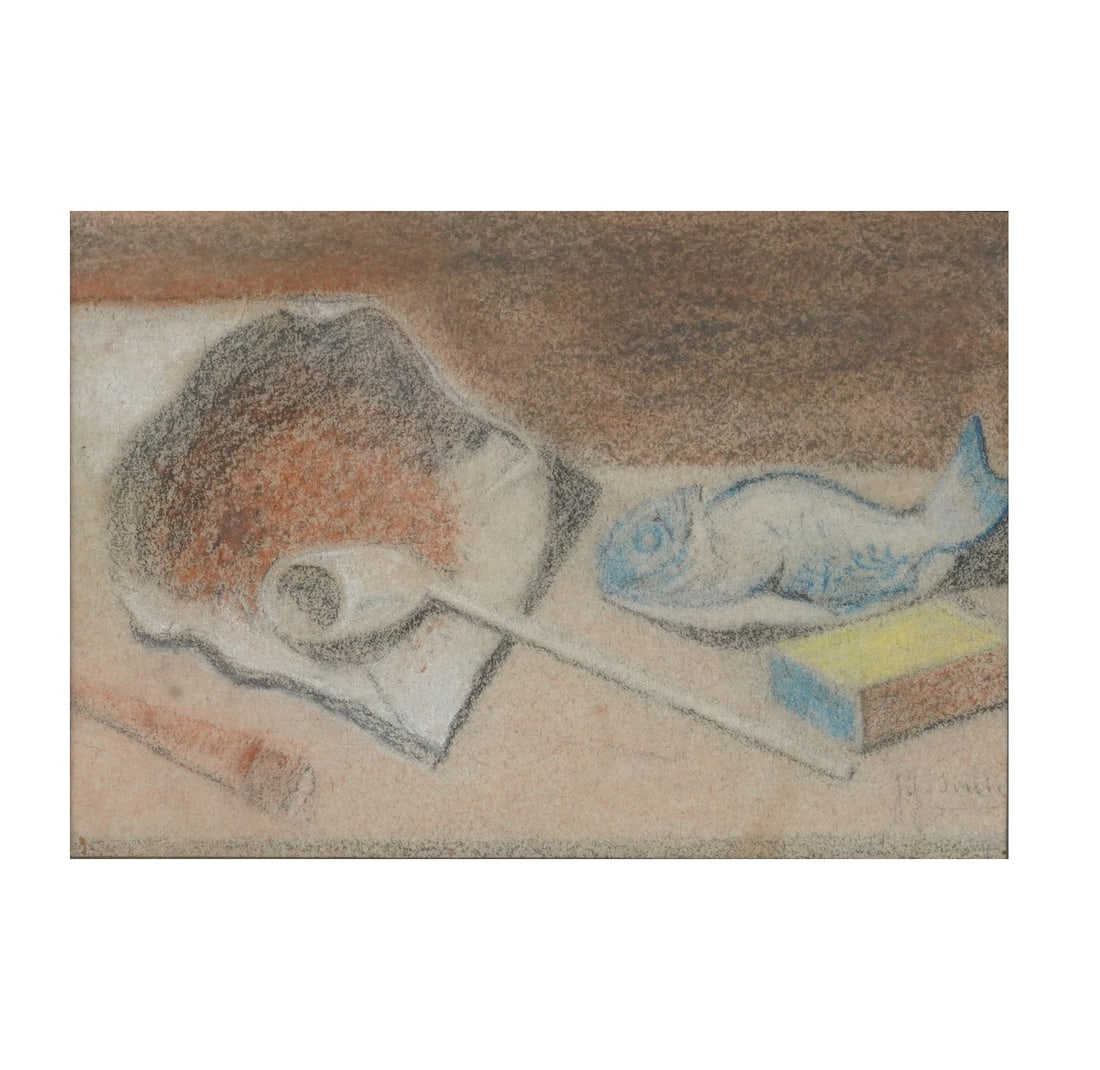 Abstract Still Life: pastel on paper, signed illegibly to the lower right sight: 6 1/2 x 9 1/2 in. (16.5 x 24.1 cm.), Frame: 11 x 14 in. (27.9 x 35.6 cm.)