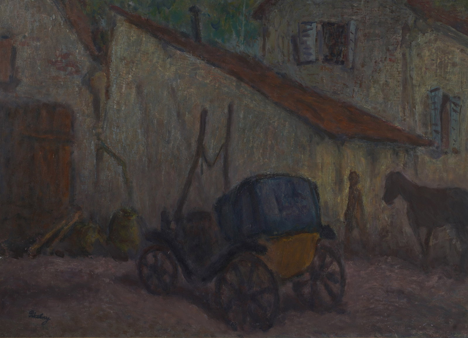 Robert Pikelny, Polish 1904-1986, Street Scene with Carriage: oil on board signed lower left 21 3/4 x 30 1/2 in. (55.2 x 77.5 cm.)