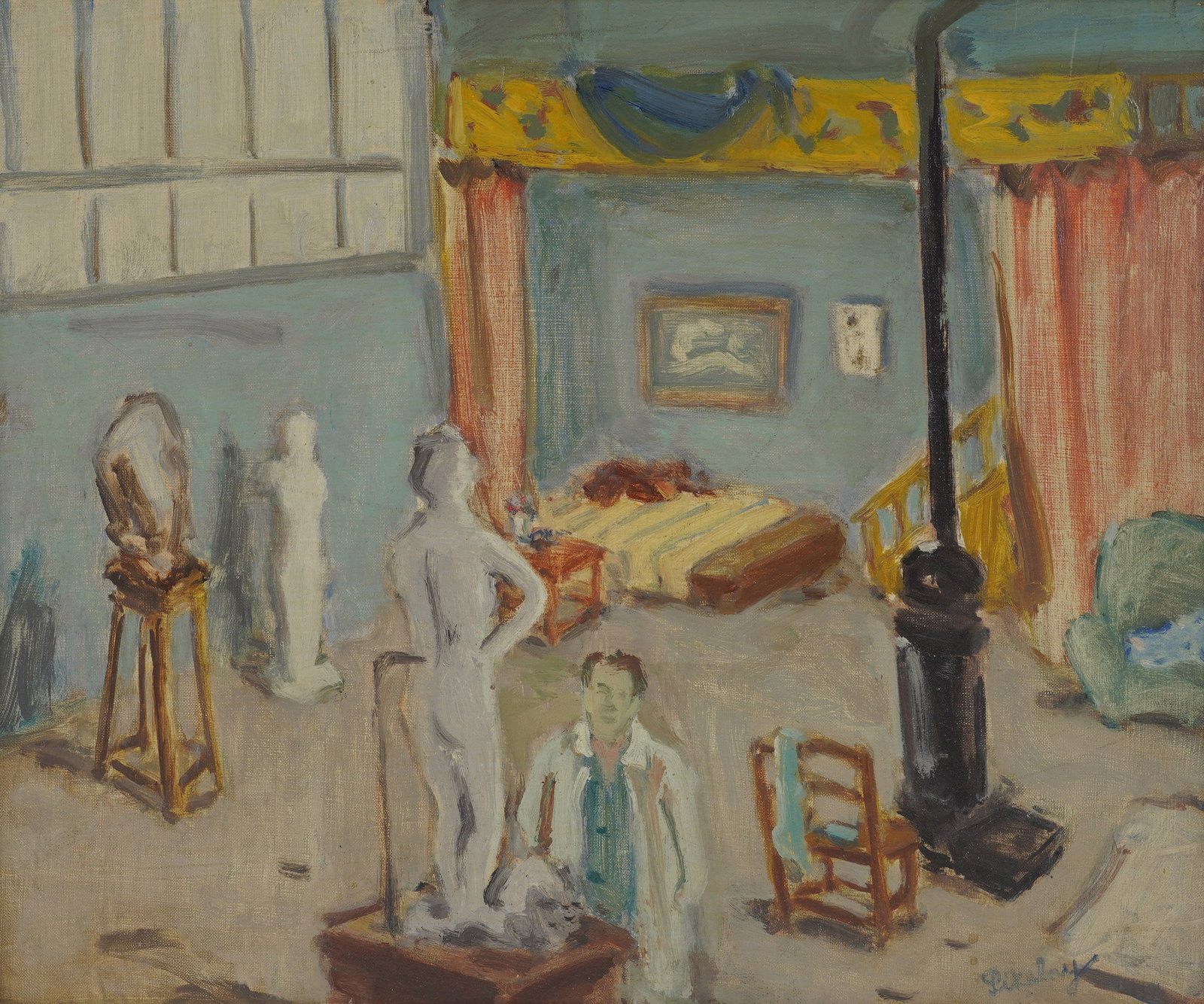 Robert Pikelny, Polish 1904-1986, Atelier de seuleteur: oil on canvas signed to the lower left, titled on verso 15 x 18 in. (38.1 x 45.7 cm.), Frame: 19 1/2 x 22 1/2 in. (49.5 x 57.2 cm.)