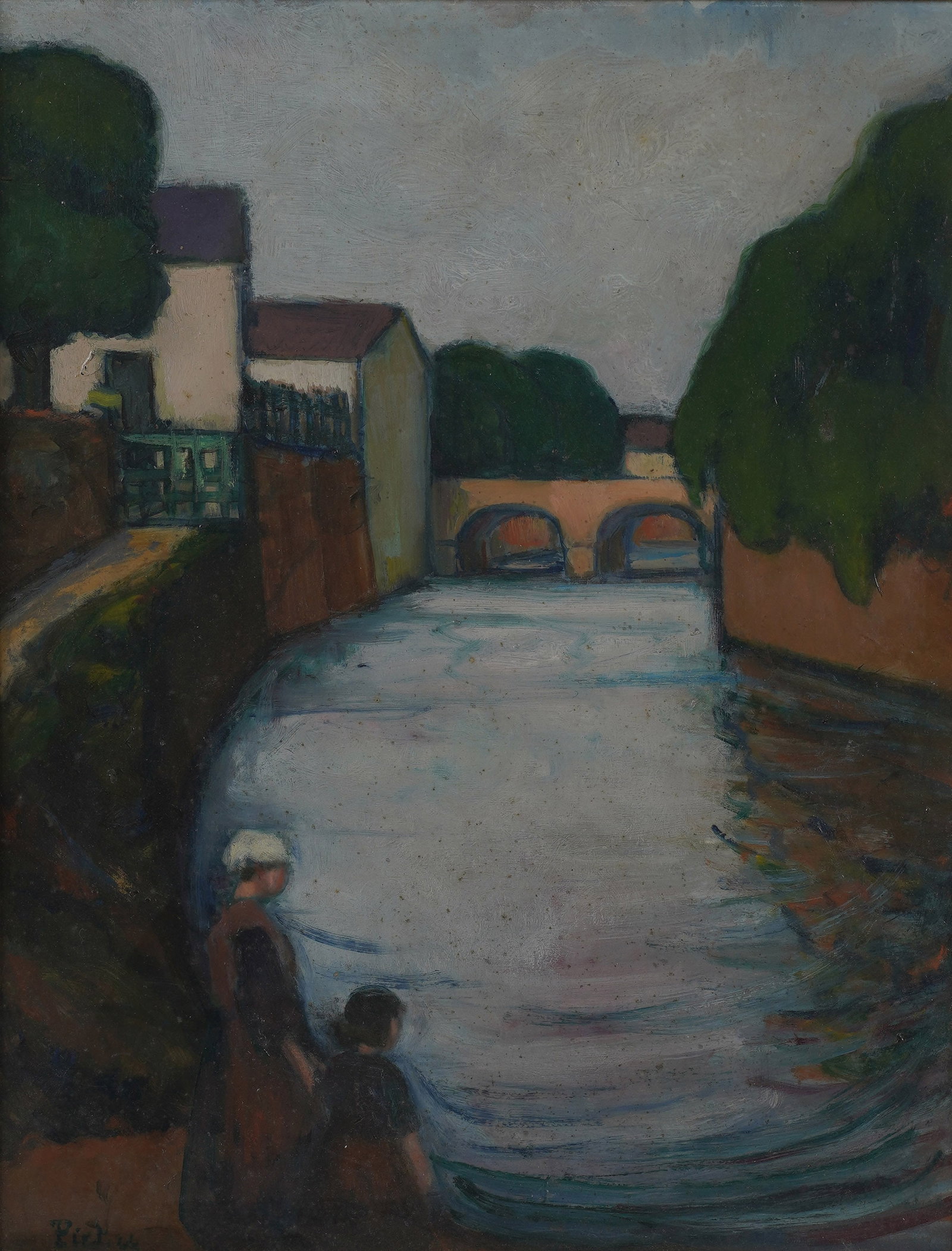 Fernand Piet, 1869-1942, Landscape with Figures: Oil on artist board Signed to the lower left 21 x 16 1/2 in. (53.3 x 41.9 cm.), Frame: 29 x 24 1/2 in. (73.7 x 62.2 cm.)