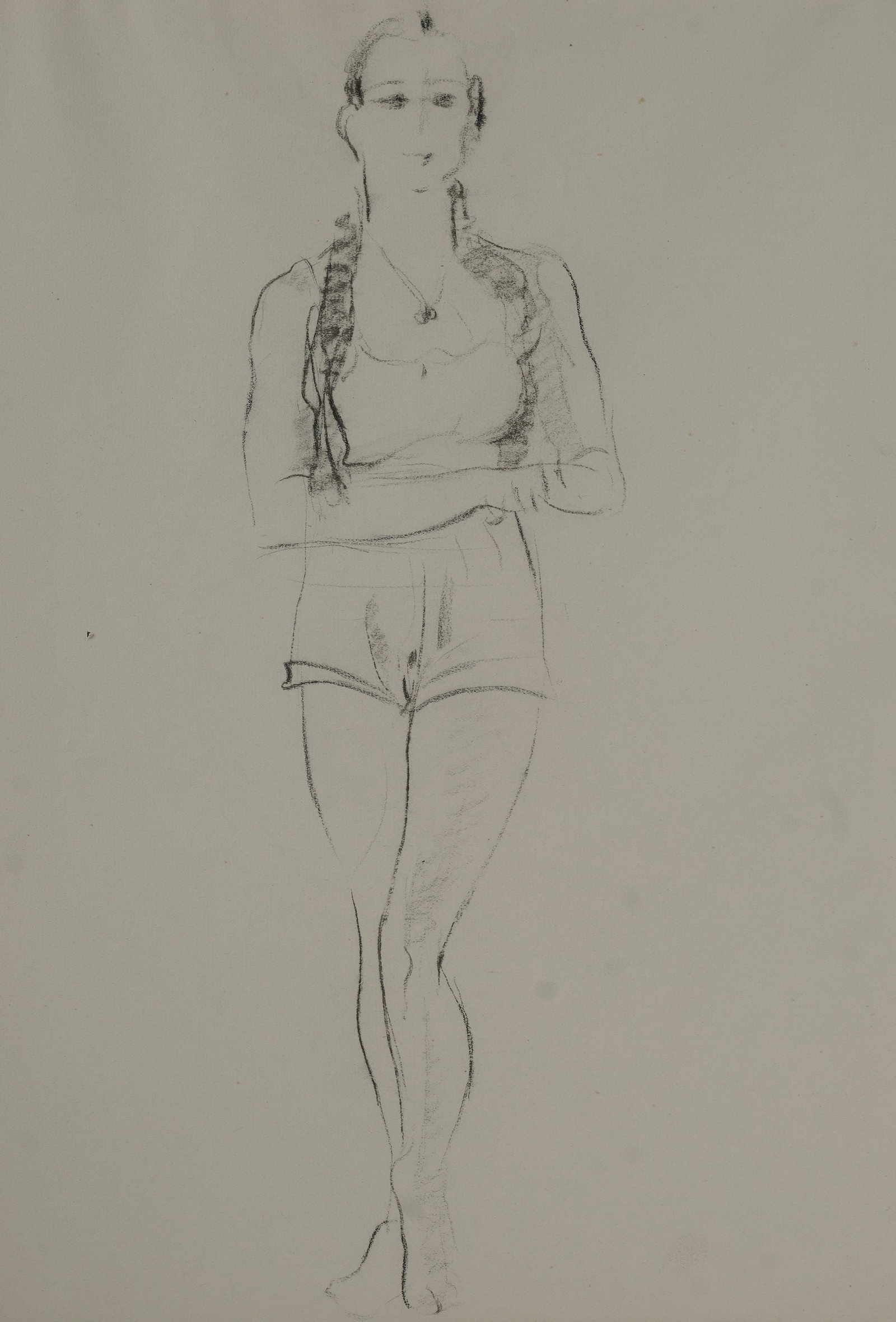 Emmanuel Gondouin, 1883-1934, Study of a Woman: Charcoal on paper studio stamp to the lower right 20 1/4 x 15 1/4 in. (51.4 x 38.7 cm.), Frame: 27 x 21 3/4 in. (68.6 x 55.2 cm.)