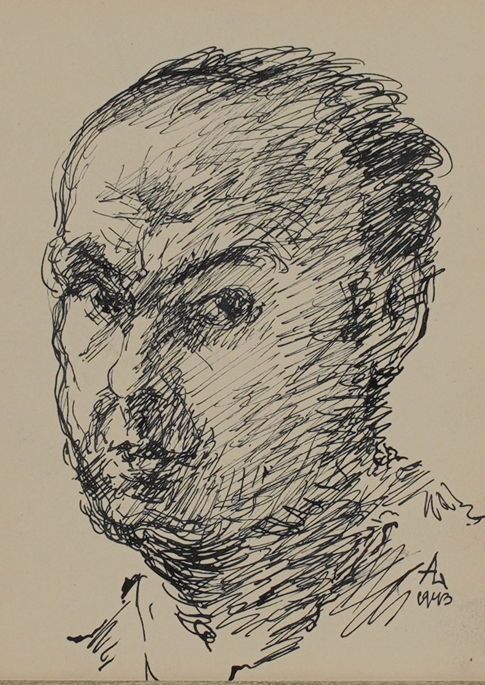 A Portrait of a Man: 1943, ink on paper, signed to the lower right Sight: 7 x 5 1/2 in. (17.8 x 14 cm.), Frame: 19 1/4 x 16 1/4 in. (48.9 x 41.3 cm.)