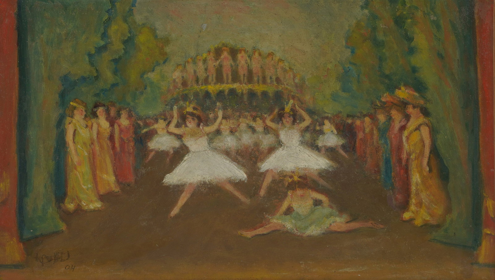 Scene du Chatelet: 1904, oil on canvas, signed illegibly and dated to the lower left 10 1/2 x 17 3/4 in. (26.7 x 45.1 cm.), Frame: 17 x 24 1/2 in. (43.2 x 62.2 cm.)