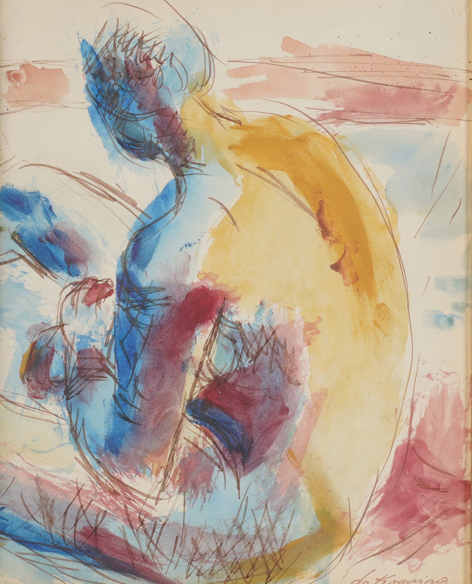 A Figurative Composition: watercolor and ink on paper, signed to the lower right Sight: 9 3/4 x 7 3/4 in. (24.8 x 19.7 cm.), Frame: 17 1/4 x 14 1/4 in. (43.8 x 36.2 cm.)