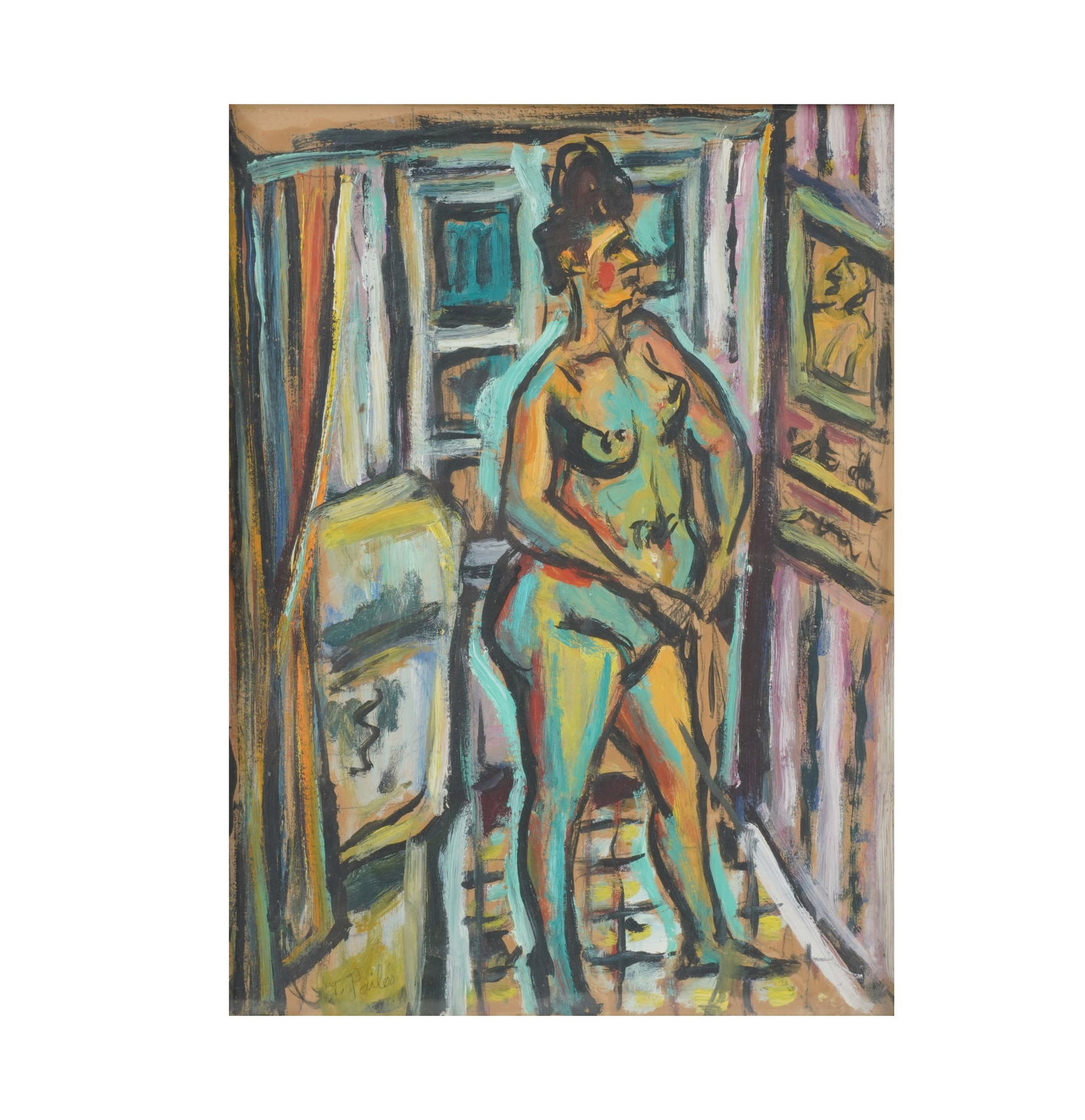 Isaac Pailes, 1895-1978, Female Nude: oil on paper signed to the lower left sheet: 16 x 12 in. (40.6 x 30.5 cm.), Frame: 20 1/2 x 16 1/4 in. (52.1 x 41.3 cm.)