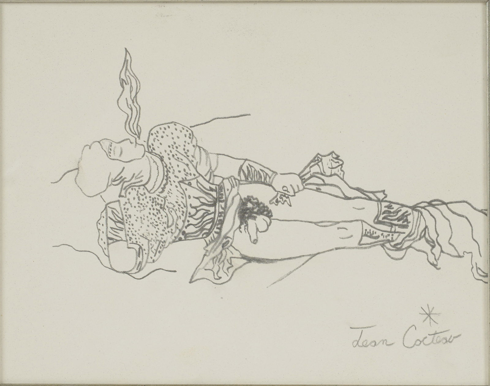 A Stylized Erotic Male Figure: Pencil on paper, signed to the lower right Sight: 7 x 9 in. (17.8 x 22.9 cm.), Frame: 13 x 16 1/4 in. (33 x 41.3 cm.)
