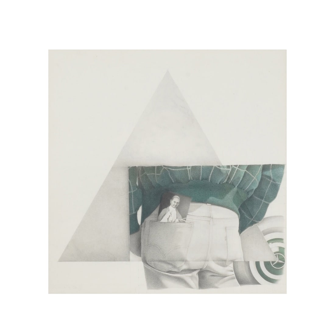 Josef Nobauer, The Pope's Mercedes: colored pencil on paper 1970, signed and dated to the lower left, Iolas Gallery label to the verso sheet: 12 1/4 x 12 1/4 in. (31.1 x 31.1 cm.), Frame: 15 1/4 x 15 1/4 in. (38.7 x 38.7 cm.)