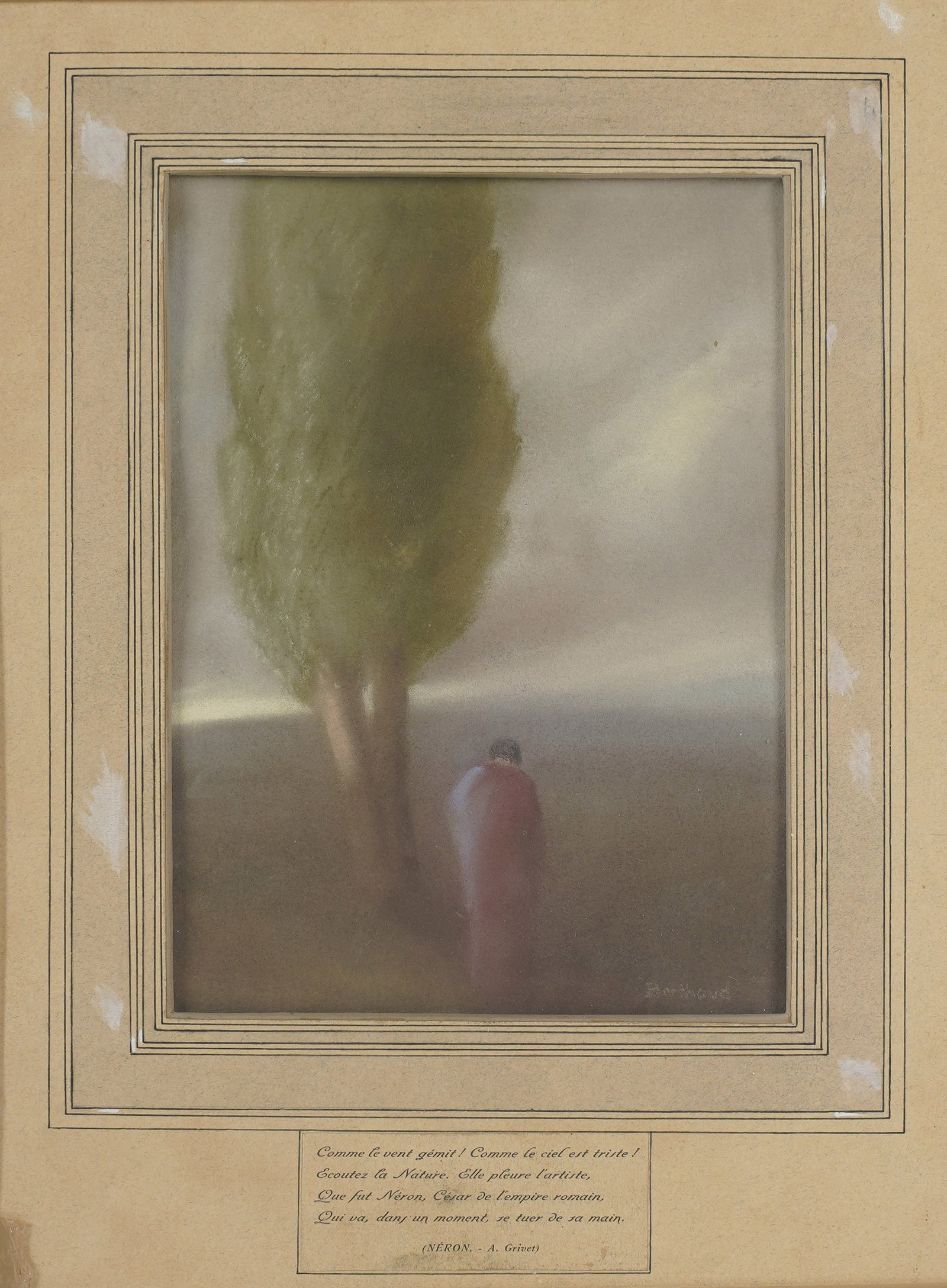 Paul-Francois Berthoud, French 1870-1939, Neron: pastel on paper signed to the lower right, Societe Lyonnaise des Beaux-Arts label on verso 7 1/2 x 5 1/2 in. (19.1 x 14 cm.), Frame: 13 1/4 x 9 1/2 in. (33.7 x 24.1 cm.)