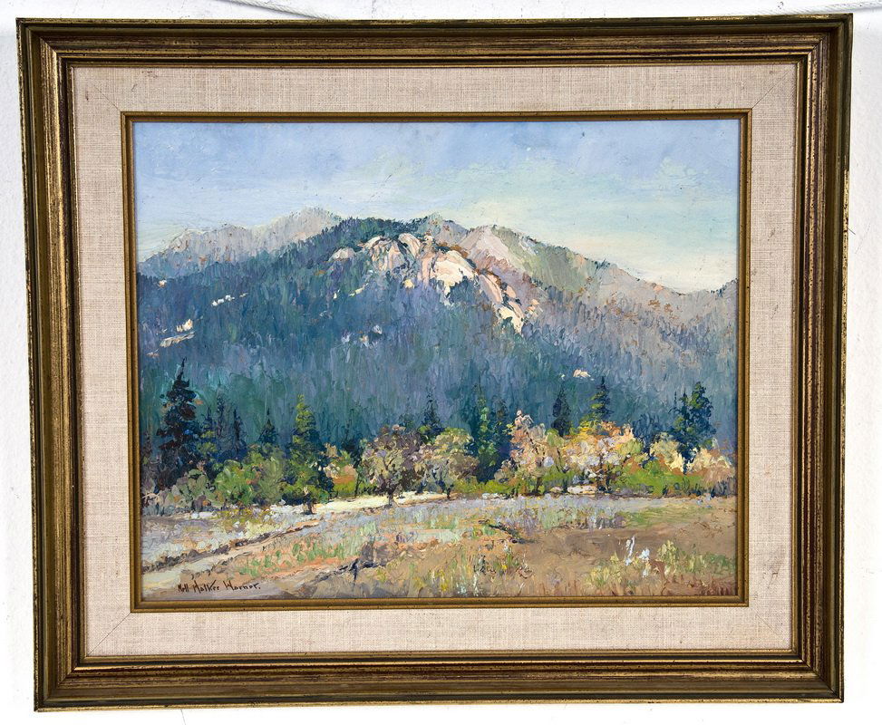 NELL WALKER WARNER: "A STUDY OF CALIFORNIA FOOTHILLS": oil on artist's board signed lower left 11 1/2 x 14 1/2 inches