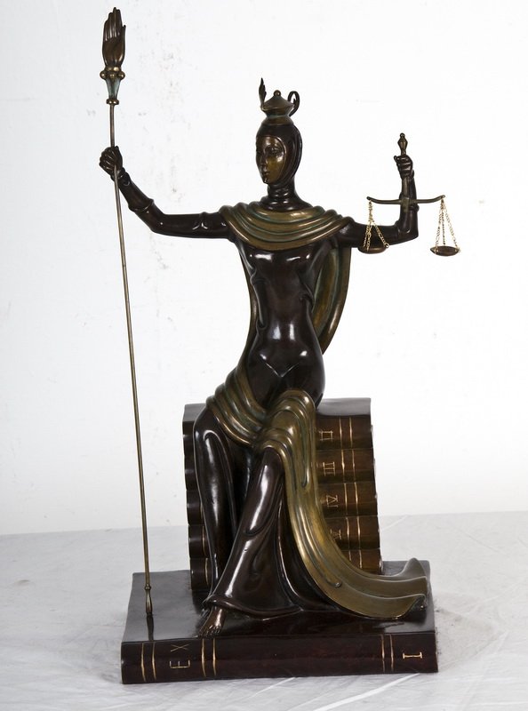 ROMAIN DE TIRTOFF (ERTE): "JUSTICE": patinated bronze sculpture 20 1/4 inches high