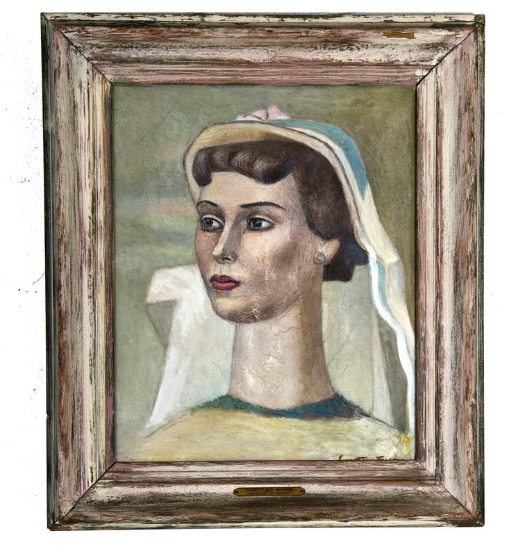 EVERETT GEE JACKSON: "PORTRAIT OF EILEEN": circa 1957 oil on canvas signed and dated Provenance: Estate of David Copley, La Jolla 16 x 13 inches