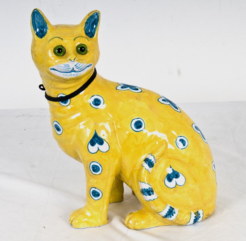 EMILE GALLE: GLAZED PORCELAIN SEATED CAT: Signed "Emile Galle Nancy" below Provenance: Estate of David Copley, La Jolla 10 1/2 inches wide; 12 1/2 inches high