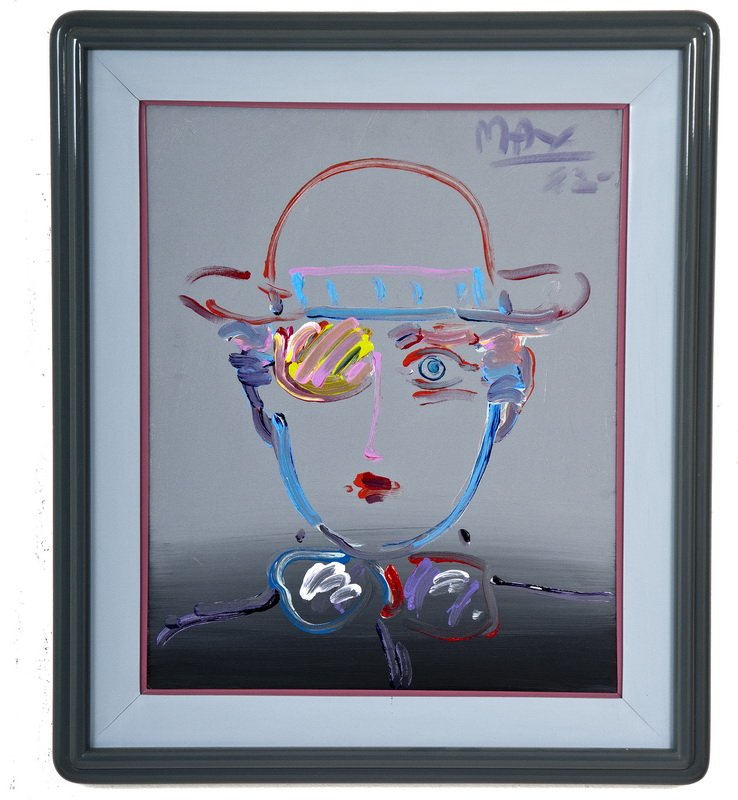 PETER MAX: "ZERO ON GRAY": acrylic on canvas signed upper right 19 1/2 x 15 3/4 inches