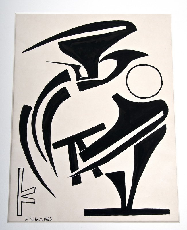 FRANCOISE GILOT: "UNTITLED": circa 1963 ink drawing signed and dated lower left Condition: mounted to matte Provenance: Estate of David Copley, La Jolla 12 1/2 x 10 inches
