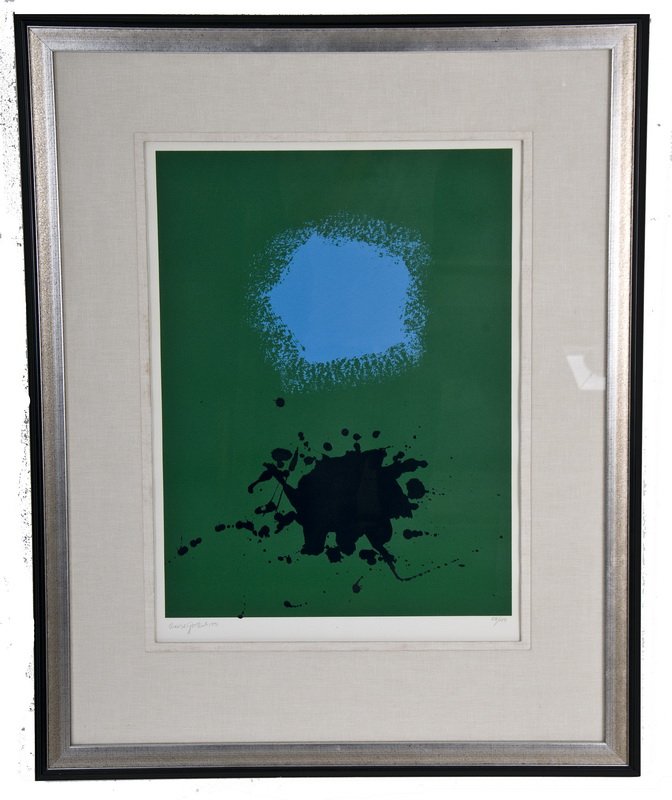 ADOLPH GOTTLIEB: “BLUES ON GREENS”: circa 1971 silkscreen in colors signed and numbered 52/150 in pencil 33 x 26 inches
