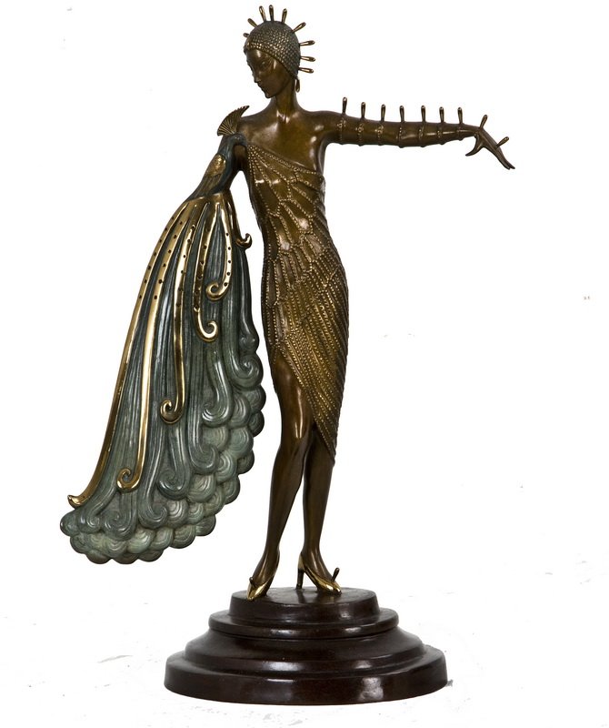 ROMAIN DE TIRTOFF (ERTE): "DIVA": circa 1984 polychrome bronze signed on base and numbered 184/300 18 inches high