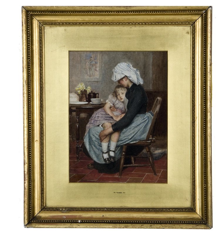 WILLIAM FREDERICK YEAMES: "YOUNG GIRL WITH GOVERNESS": watercolor on paper signed lower left 9 1/2 x 13 inches, sight