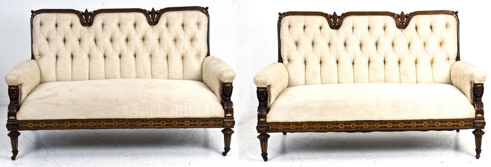 PAIR OF AMERICAN RENAISSANCE CARVED SETTEES: in the Egyptian Revival style 60 inches long